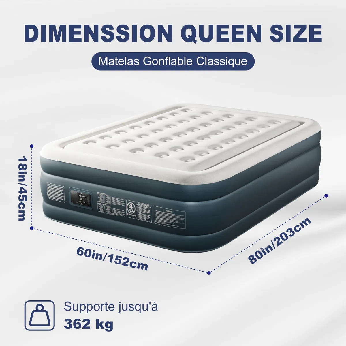 Bonnlo Matelas de Camping Pliable avec Pompe électrique, Matelas Gonflable Autogonflant avec Surface en Velours, pour 2 Personnes (Gris-Blanc et Gris Foncé, 203 x 152 x 45 cm)