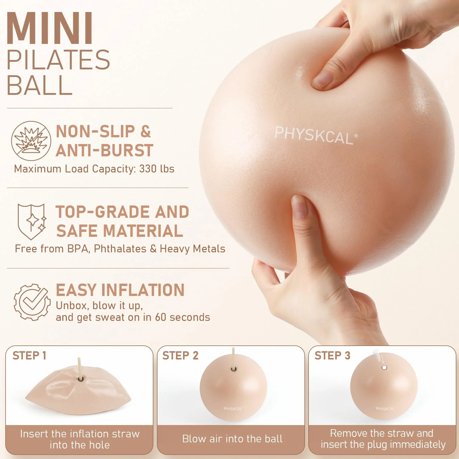 PhysKcal Kit de Pilates, Anneau 38 cm avec Ballon et Bandes de Résistance