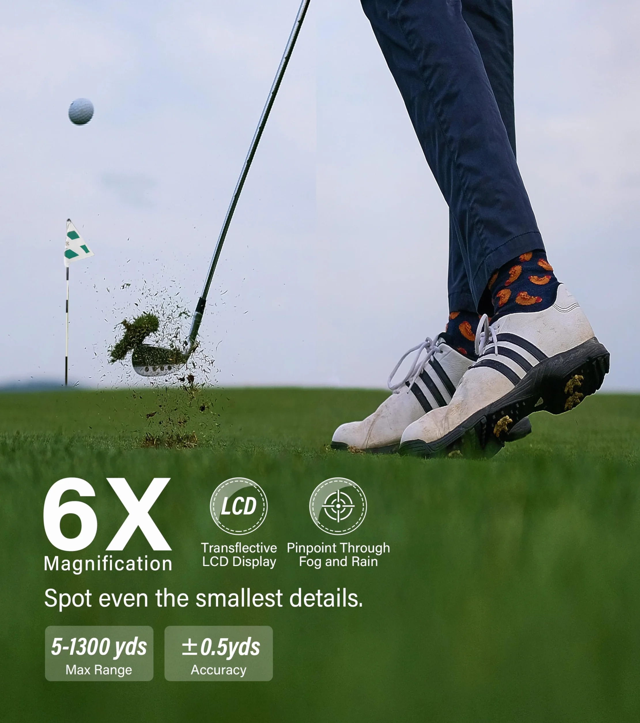 CoxiVisionTélémètre avec Pente, Golf et Chasse, télémètre Haute précision de 1 300 mètres, grossissement 6X, Vibration de Verrouillage du Drapeau, Mode Arc/Fusil, Mesure de la Pente