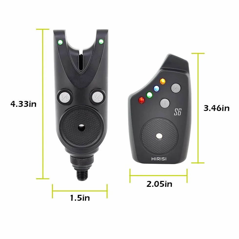 Hirisi Tackle Alarme de pêche à la carpe sans fil étanche avec lumières LED, volume réglable et sensibilité - Détecteur de touche avec radio