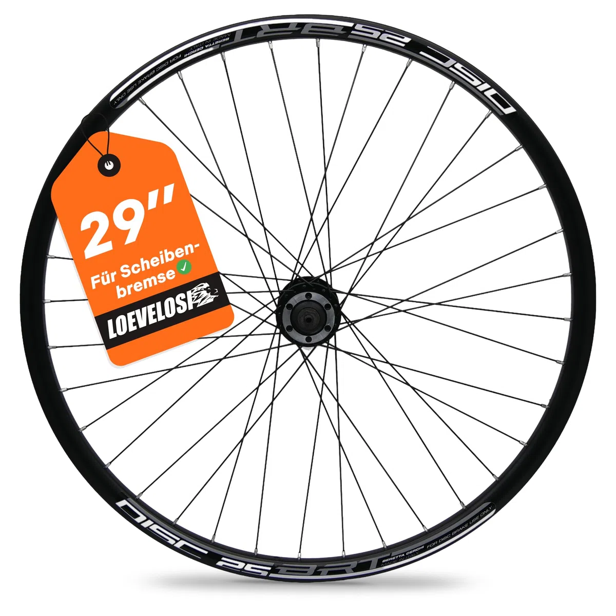 Jante avant de VTT 26" 27,5" 29" - Roue avant pour frein à disque - 6 trous - Jante et moyeu en aluminium - 36 rayons - Noir - Vélo avant pour VTT - Vélo de ville