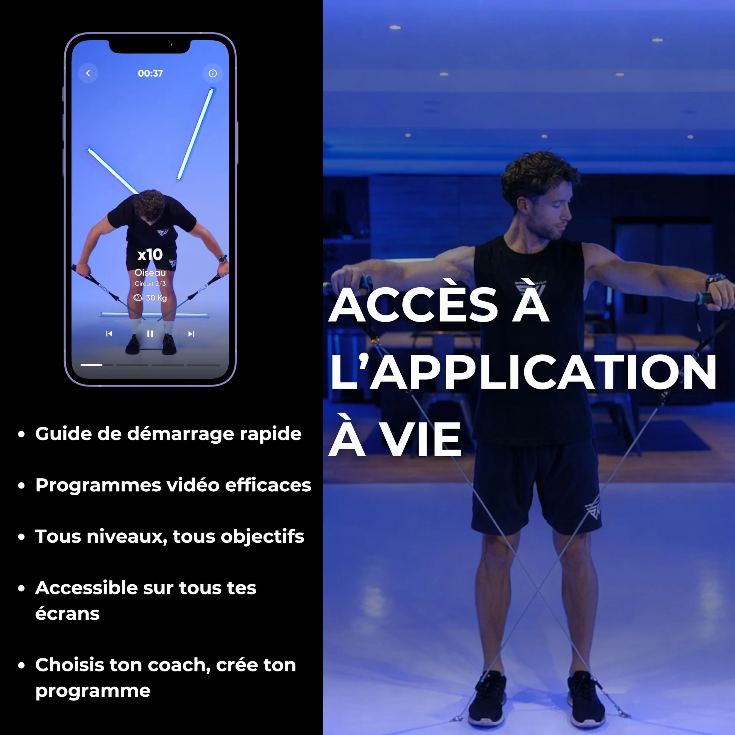 Kit d’Élastiques de Musculation 7 Bandes de Résistance Ajustable 5-120 kg avec Poignées, Sangles de Cheville, Ancrage de Porte