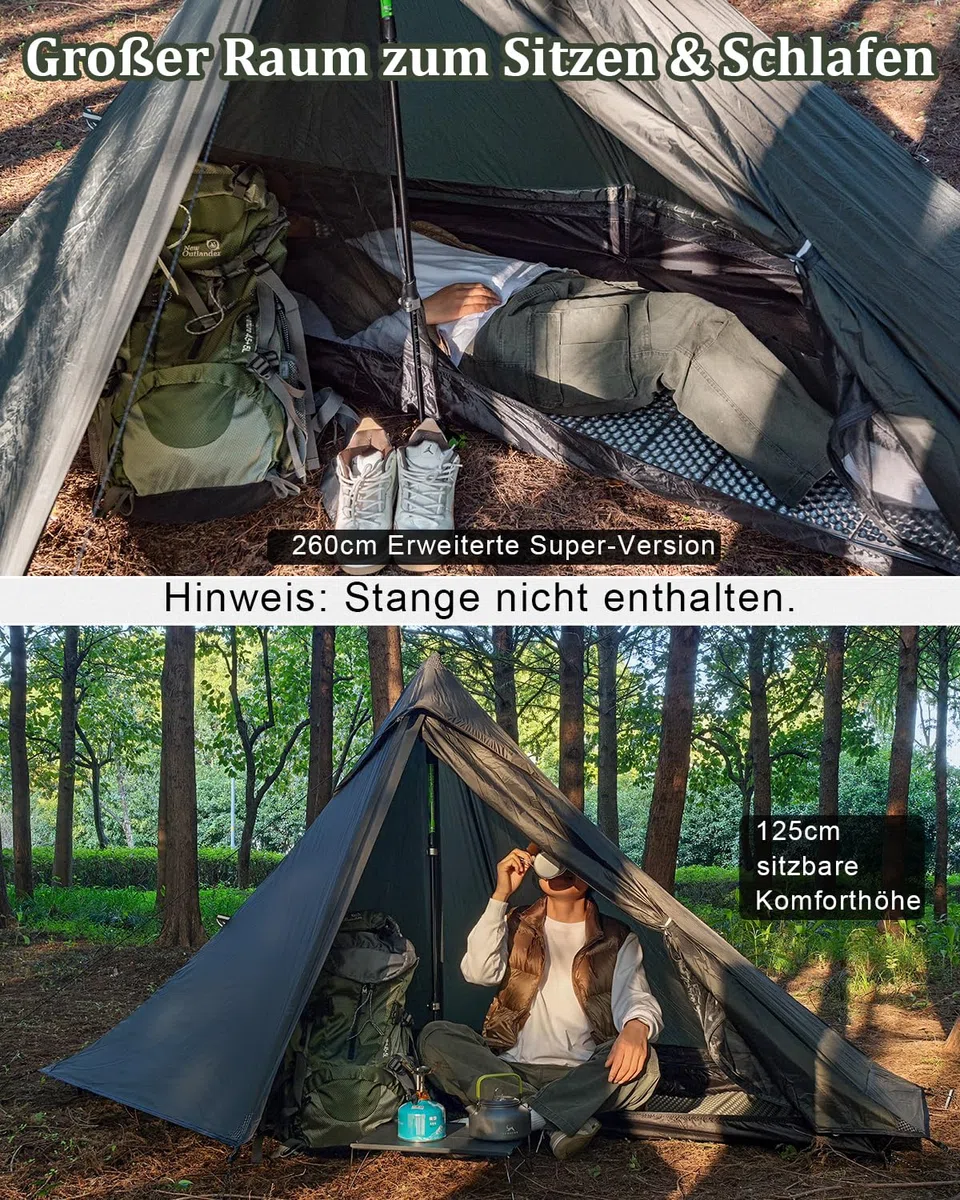 TOMOUNT Tente de trekking en nylon pour 1 personne - Tente sac à dos ultra légère et étanche en PU 3000 mm - Petite taille une fois repliée : 1,1 kg - Sac de bivouac pour camping, randonnée, randonnée