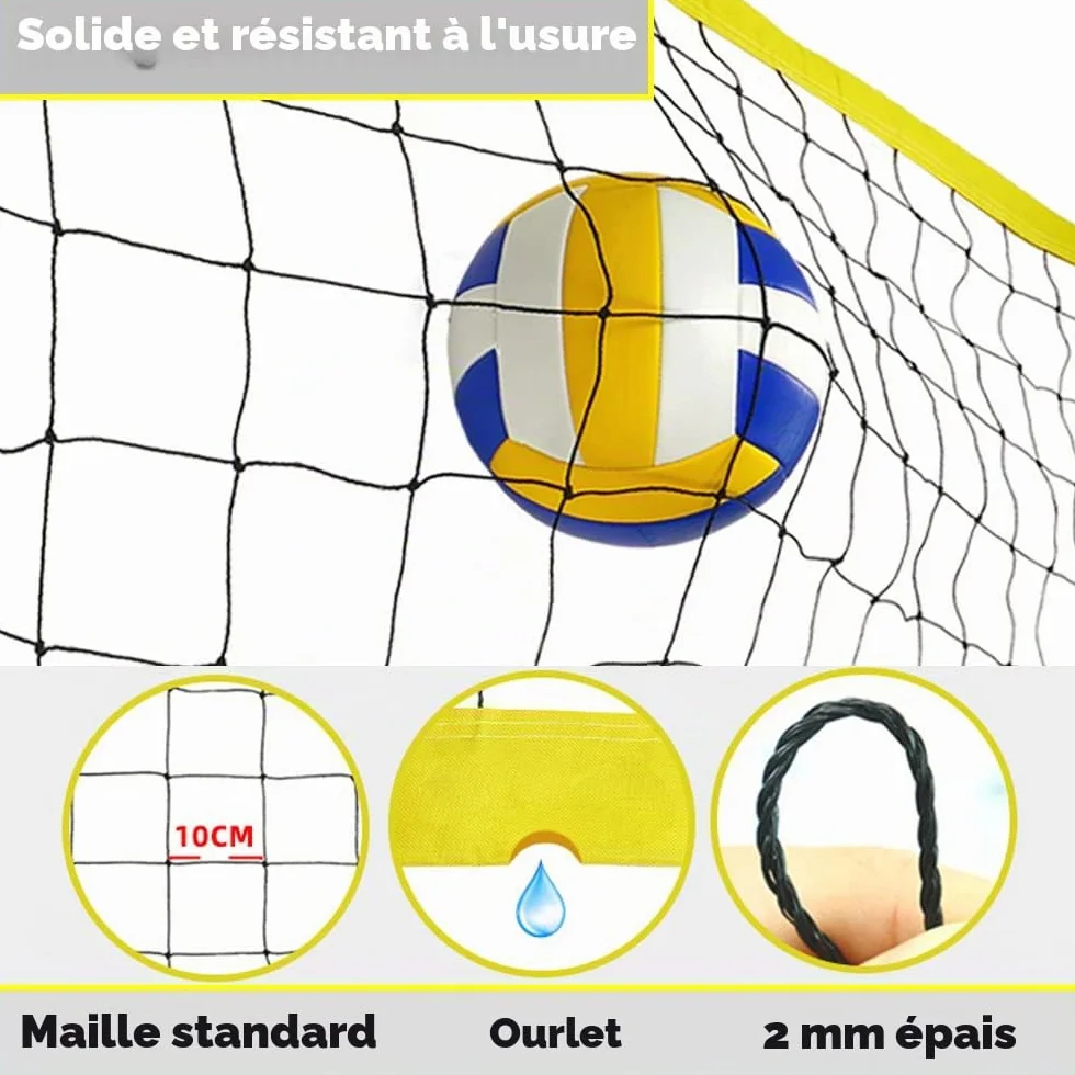 Ensemble de Filet de Volleyball 9.5m x 1m avec Poteau en Acier, Hauteur réglable