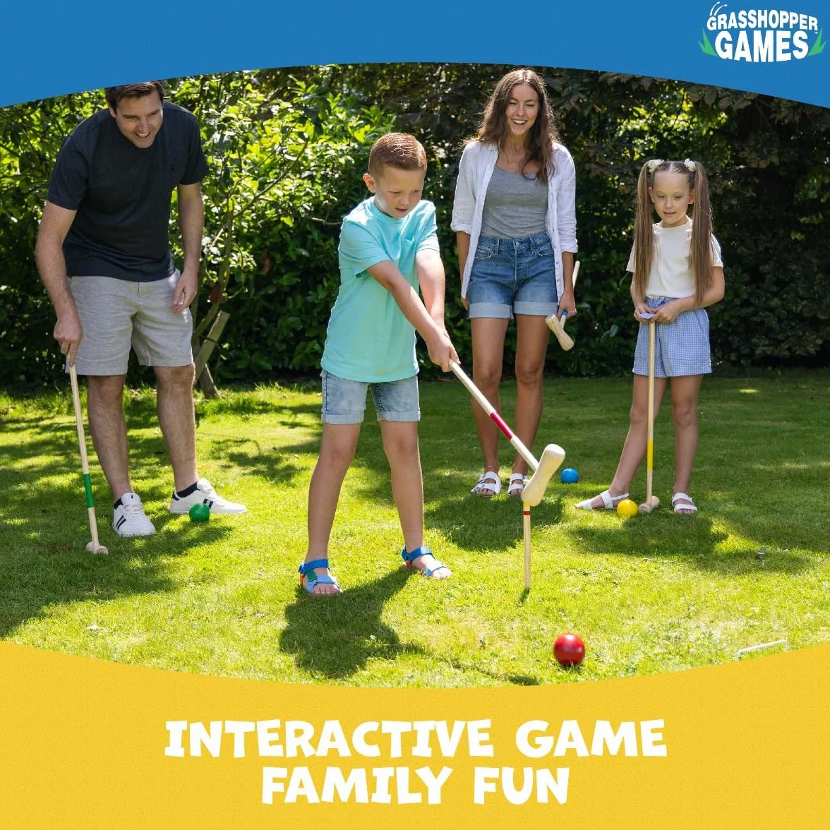 Toyrific Jeu de croquet en bois, 4 maillets, 4 boules, ensemble complet pour enfants et adultes, jeu de jardin