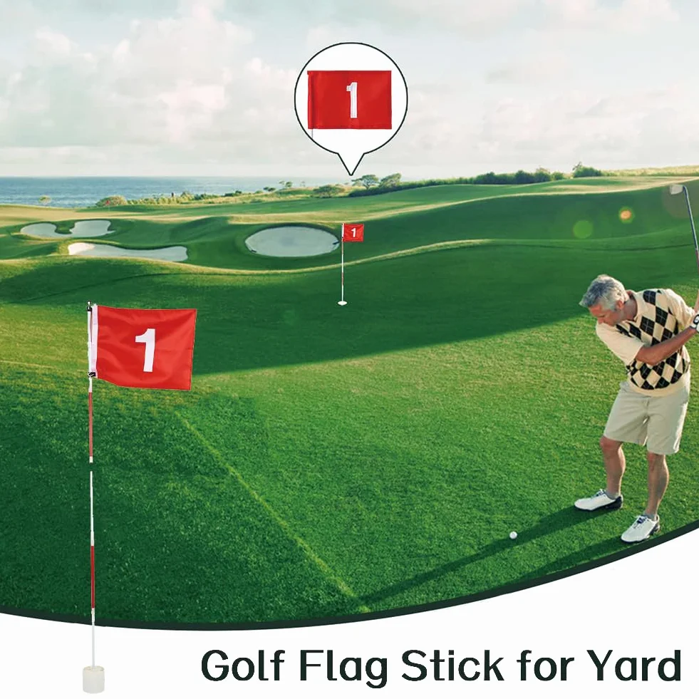 Mini Drapeaux de Golf pour Putting Green, Trou de Tasse et Drapeau pour Terrain de Golf, Accessoires de mât Amovibles Portables avec kit combiné Rouge, idée Cadeau