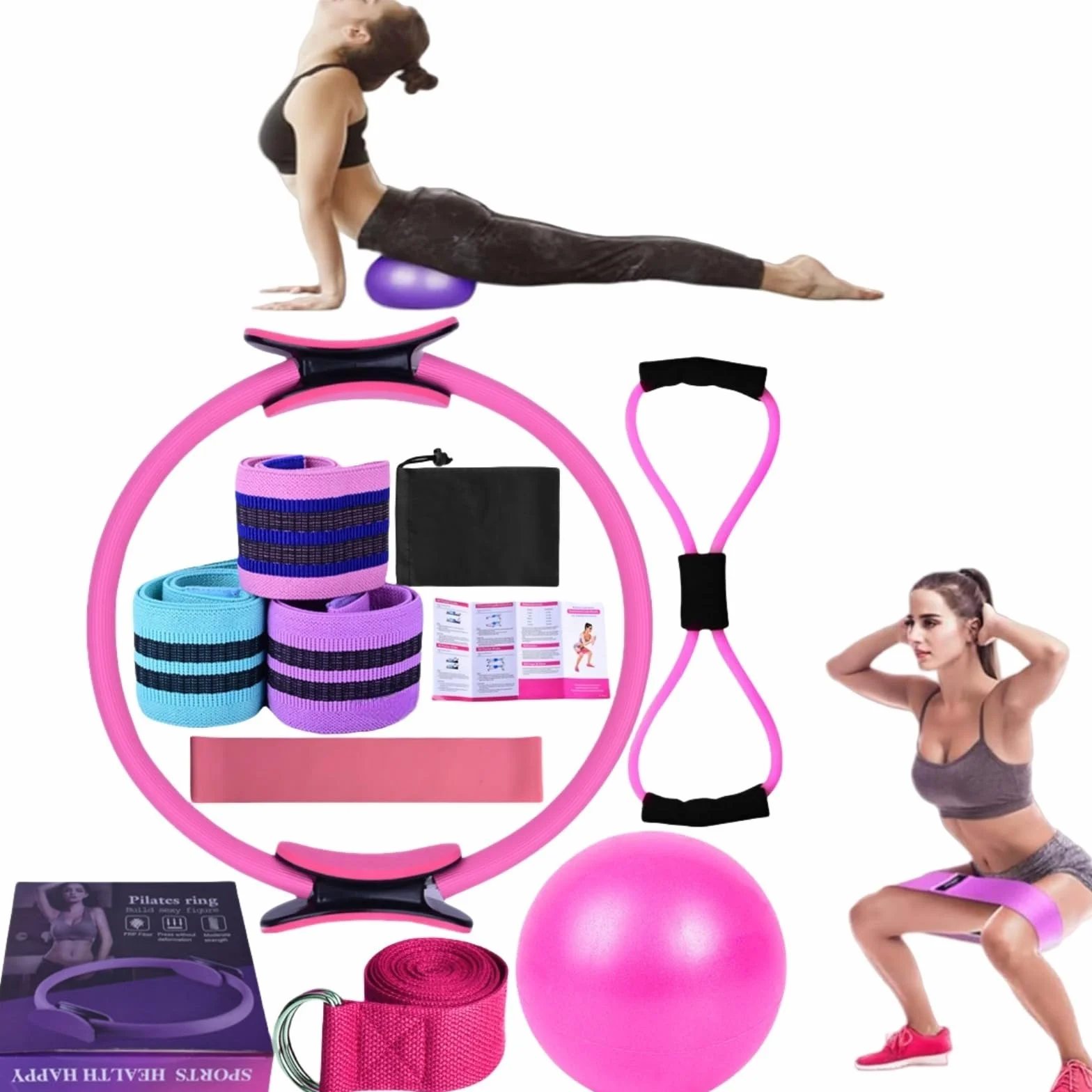 Générique Ensemble Pilates Yoga 11 Pièces — Kit Pilates Maison, Kits de Yoga et Pilates, Pilates Accessoires, Bande de Résistance pour Pilates, Anneaux de Pilates pour Jambes, Bras et Cuisses