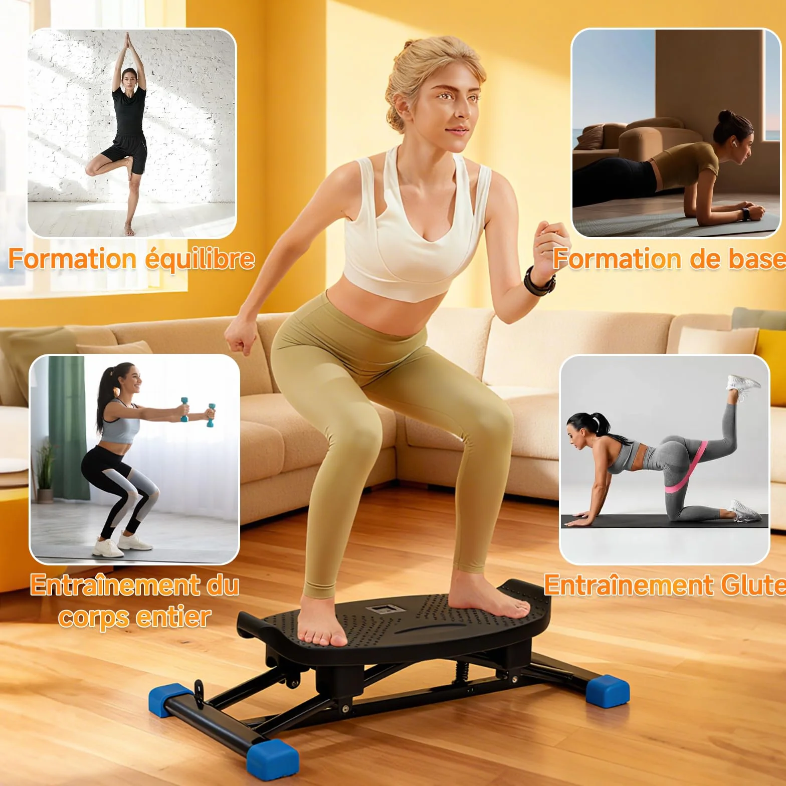 Entraîneur d'équilibre - Machine de ski simulée - Tapis de course aérobique à résistance - Stepper portable - Supporte 136 kg - Exercice silencieux complet du corps - Avec affichage LED.