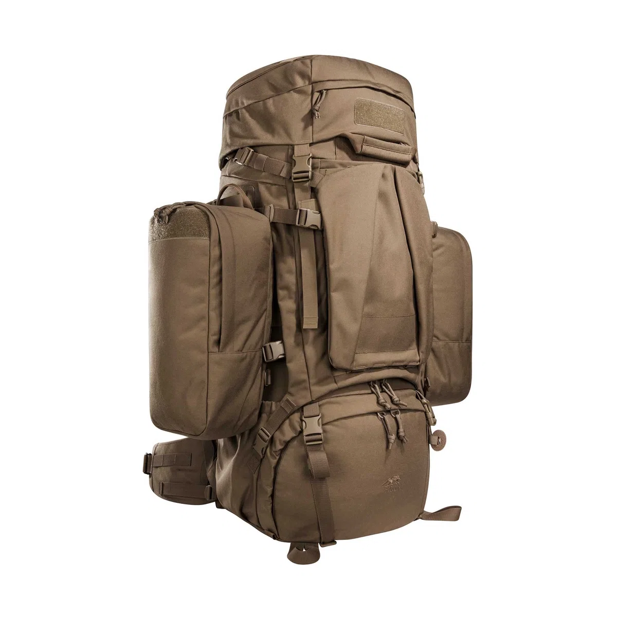 Tasmanian Tiger TT Mil OPS Pack 80 + 24 Sac à dos militaire pour homme compatible Molle avec poches latérales amovibles 104 litres pour l'extérieur, Bushcraft, Coyote Brown