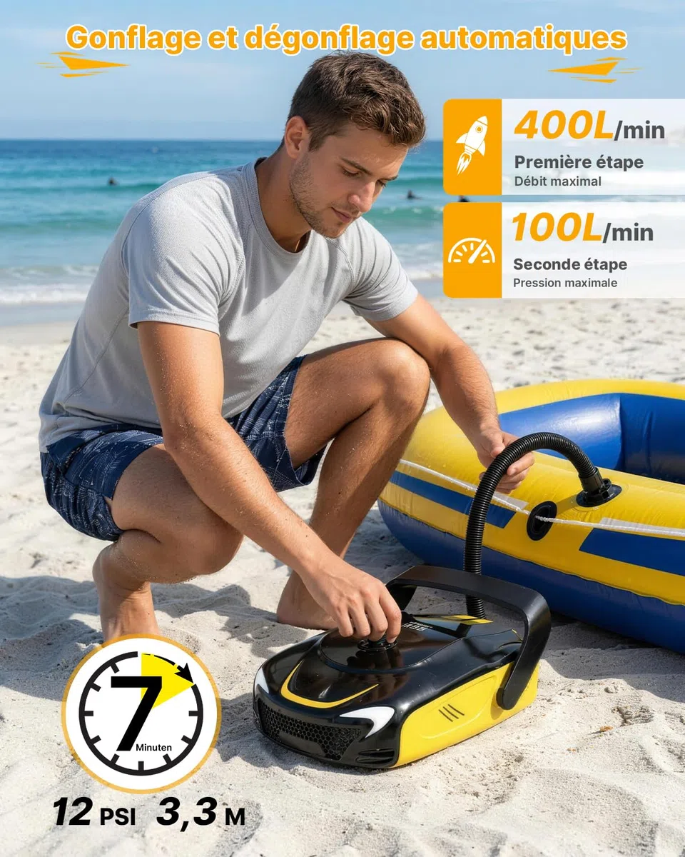 Pompe Sup Électrique 50 PSI Haute Pression, Gonfleur Paddle Rechargeable 14000mAh, Gonflage/Dégonflage Intelligent, avec Lumière LED, pour Planches de SUP, Kayaks, Motos, Ballons, Matelas Pneumatiques