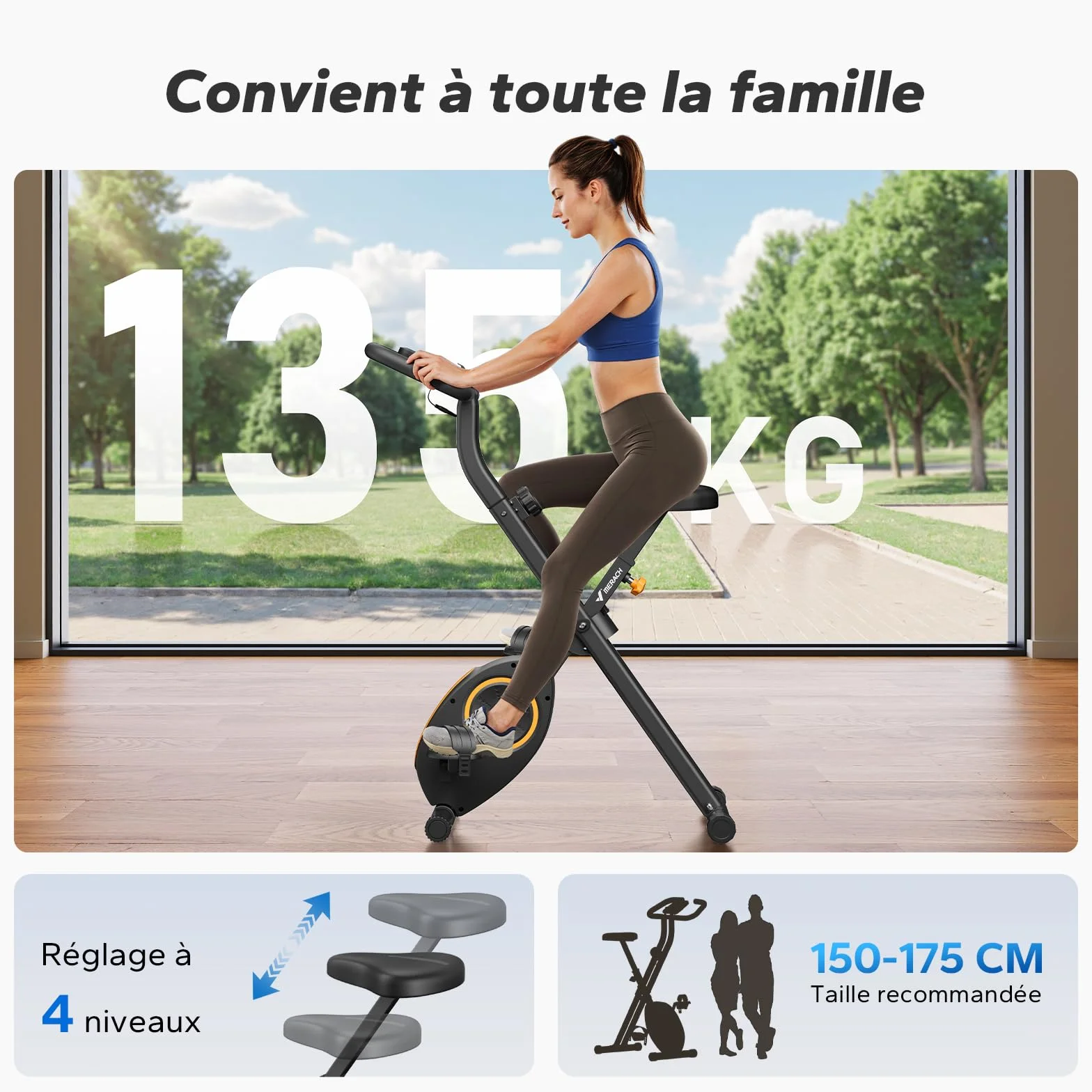 MERACH Vélo d’Appartement Pliable Magnétique avec Écran LCD, Capacité 136KG