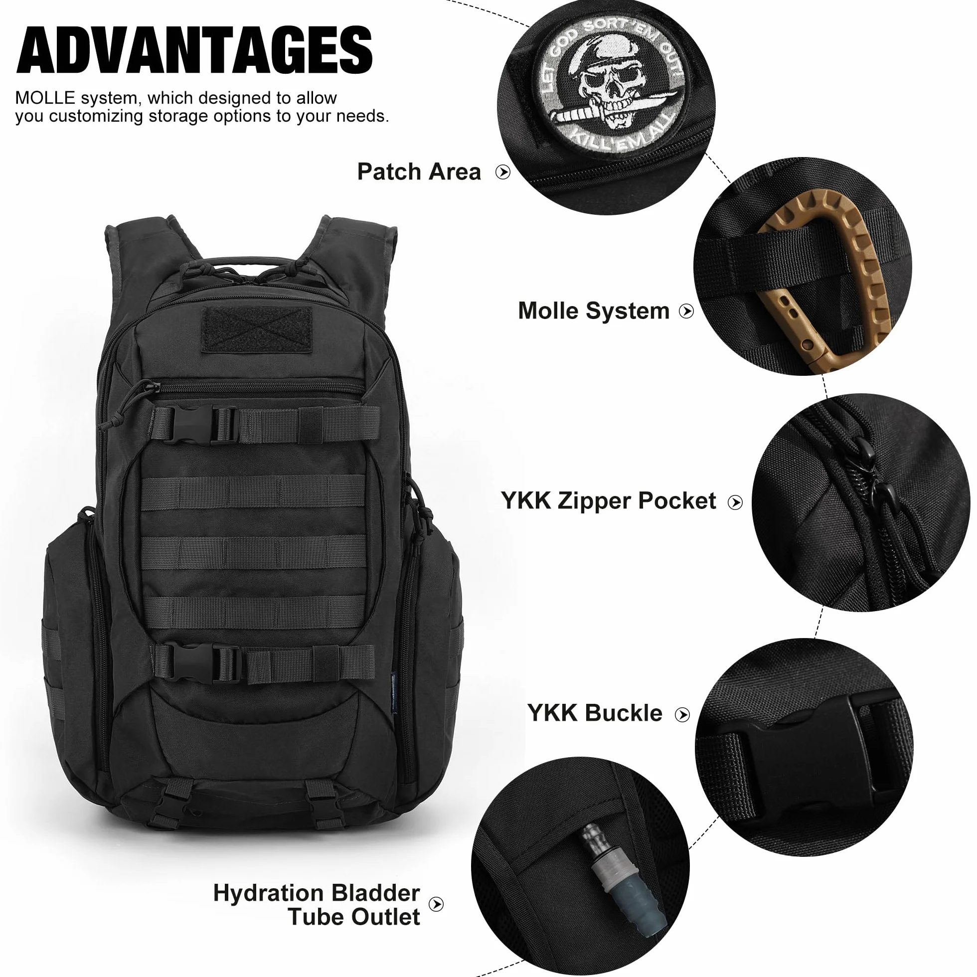 Mardingtop Sac à Dos 28 L/35 L - pour Adulte - Tactique - Sac à Dos de randonnée