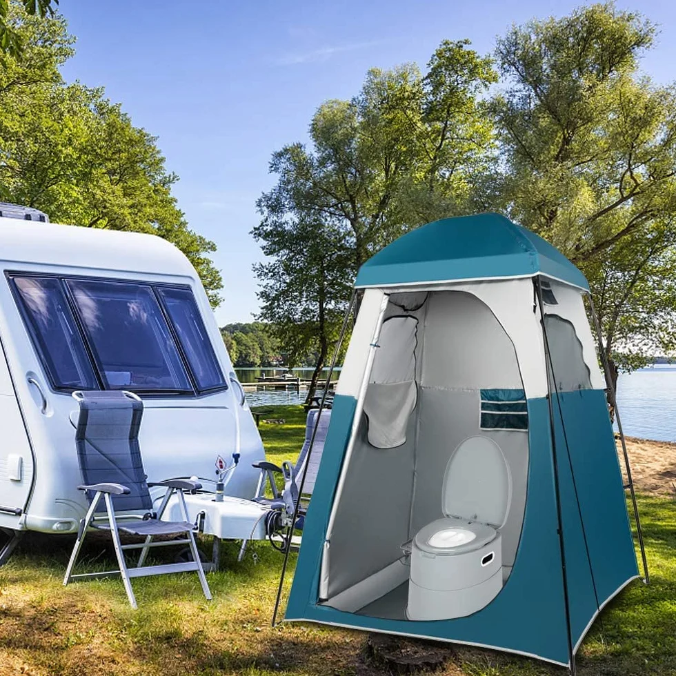 Outvita Pot de Chambre Adulte, 5 L Toilette Camping Amovible avec Porte-Papier Hygiénique pour Camping Voyage - Gris