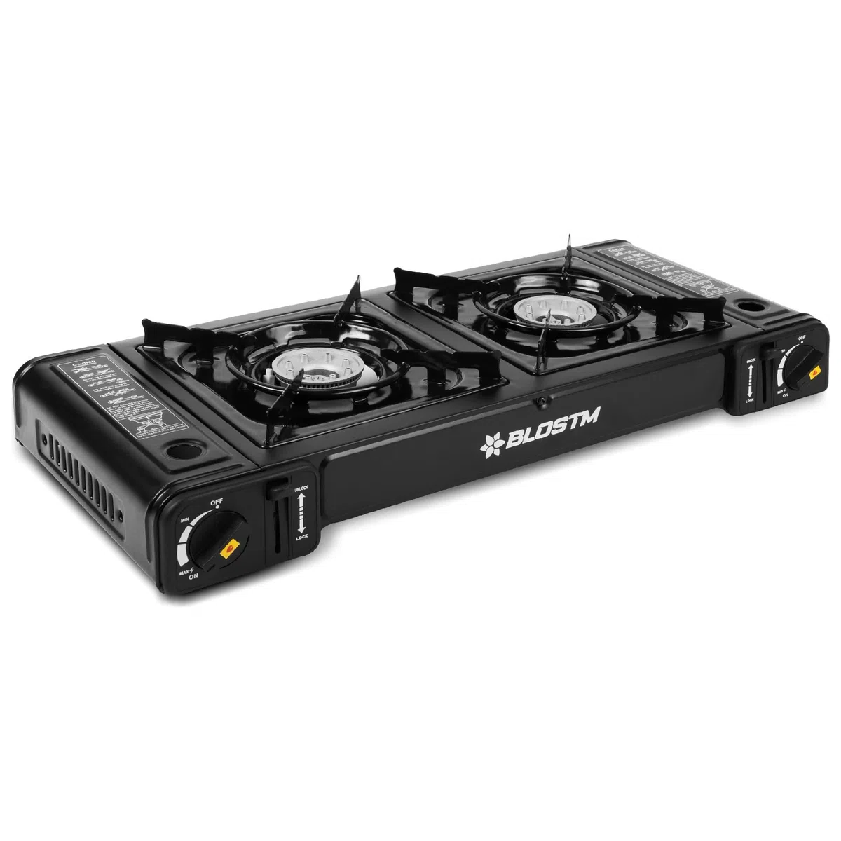 BLOSTM Réchaud de camping portable à gaz – Réchaud de camping à double brûleur avec système d'allumage automatique, contrôle de la température – Utilisation avec gaz butane ou GPL – Réchaud de camping