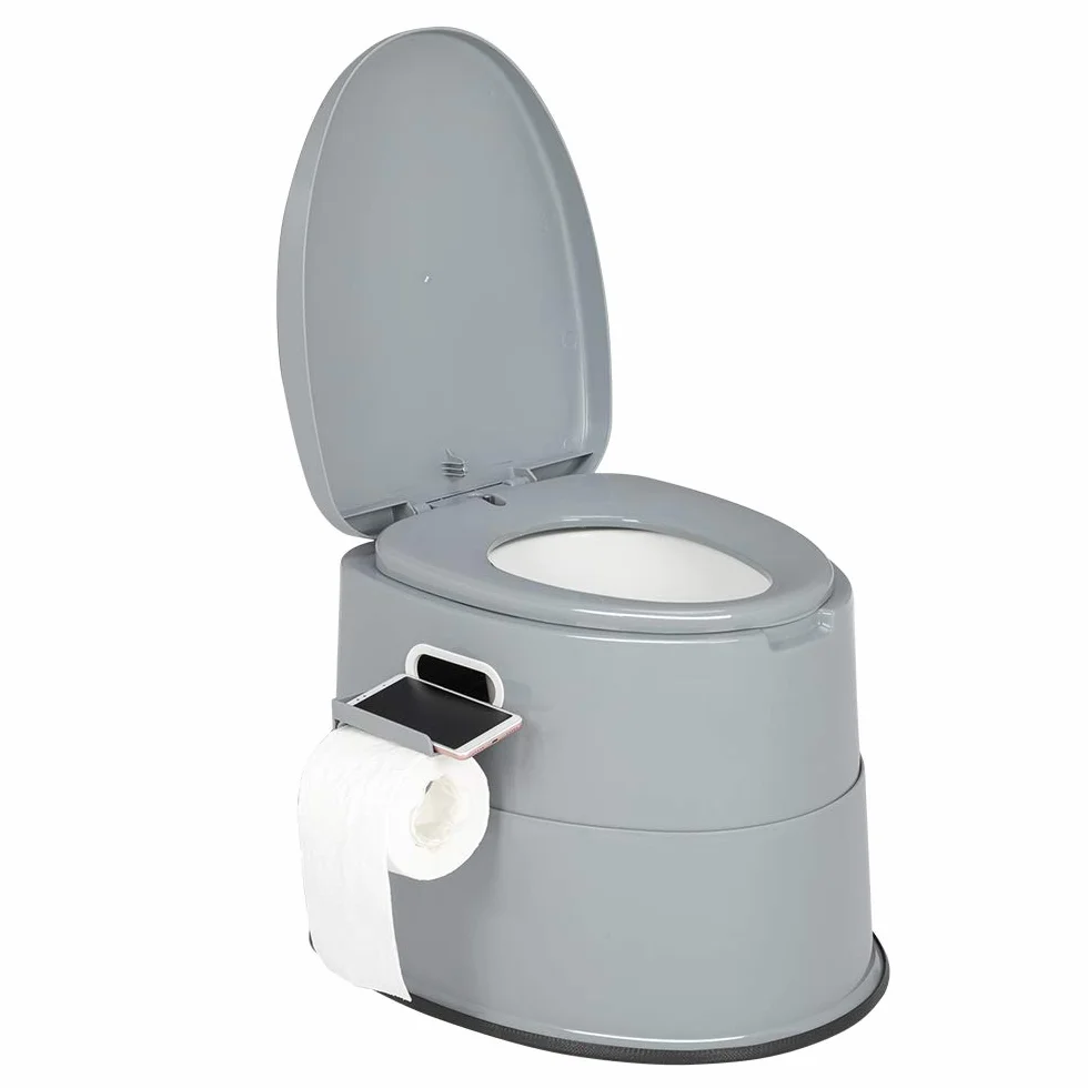 Bonnlo Toilettes de camping Toilettes de voyage portables, Seau intérieur amovible Toilette mobiles Avec siège, couvercle et support de papier toilette, pour le camping，gris