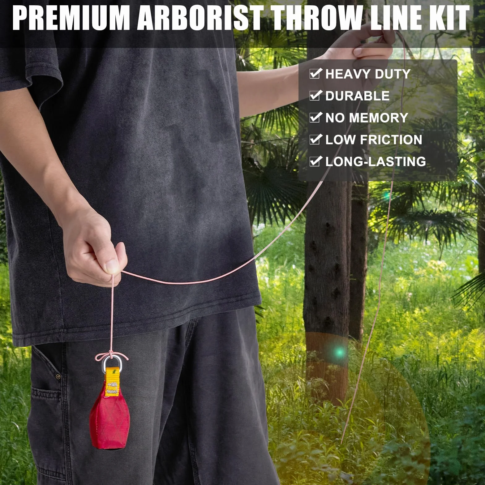 Sac de Lancer avec Ligne de Lancer, Sac de Lancer + Ligne de Lancer de 60m pour l'escalade des Arbres, Le Travail des Arbres, l'alpinisme (Rouge, 250g)
