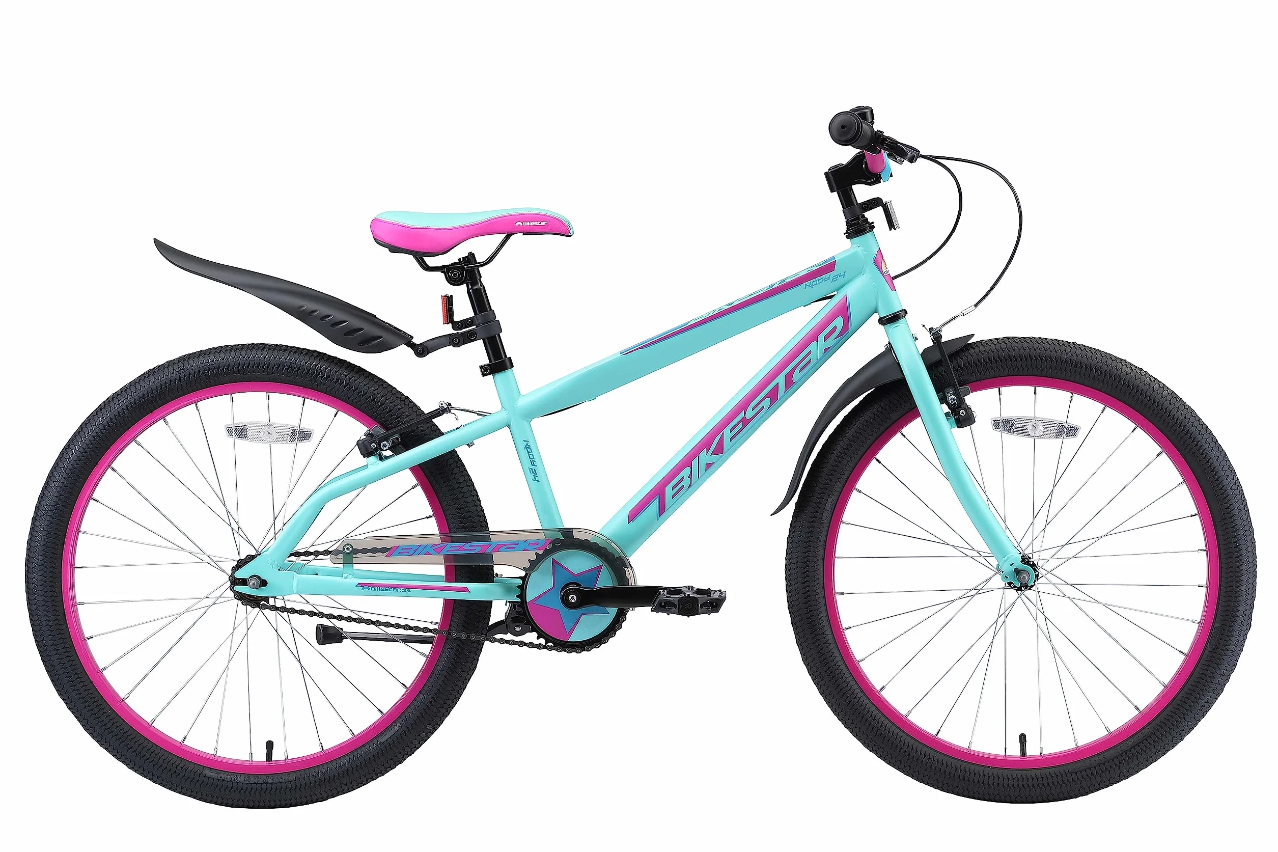 BIKESTAR Vélo Enfant pour Garcons et Filles de 10-13 Ans | Bicyclette Enfant 24 Pouces VTT avec Freins | Turquoise & Berry