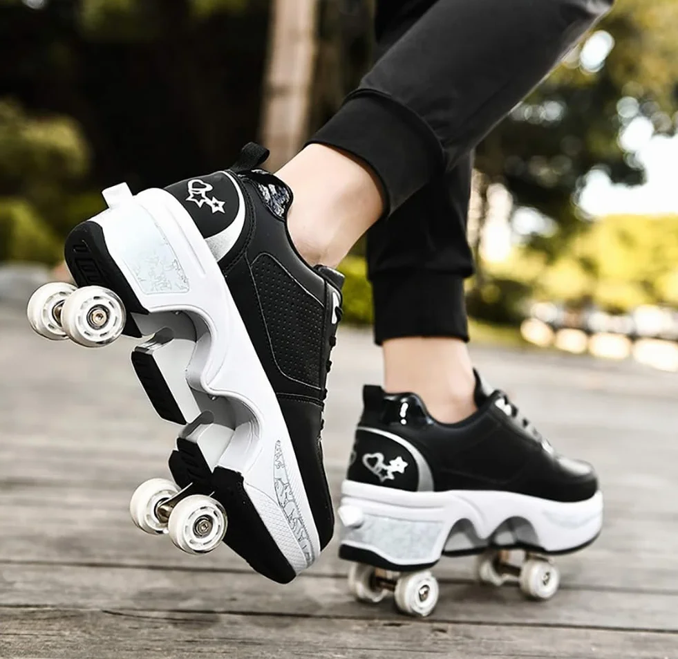 Chaussure Roller Fille Patin a Roulette Chaussures de Skateboard Rollers Quad avec 4 Roues, Basket Roller Enfant pour garçons et Filles