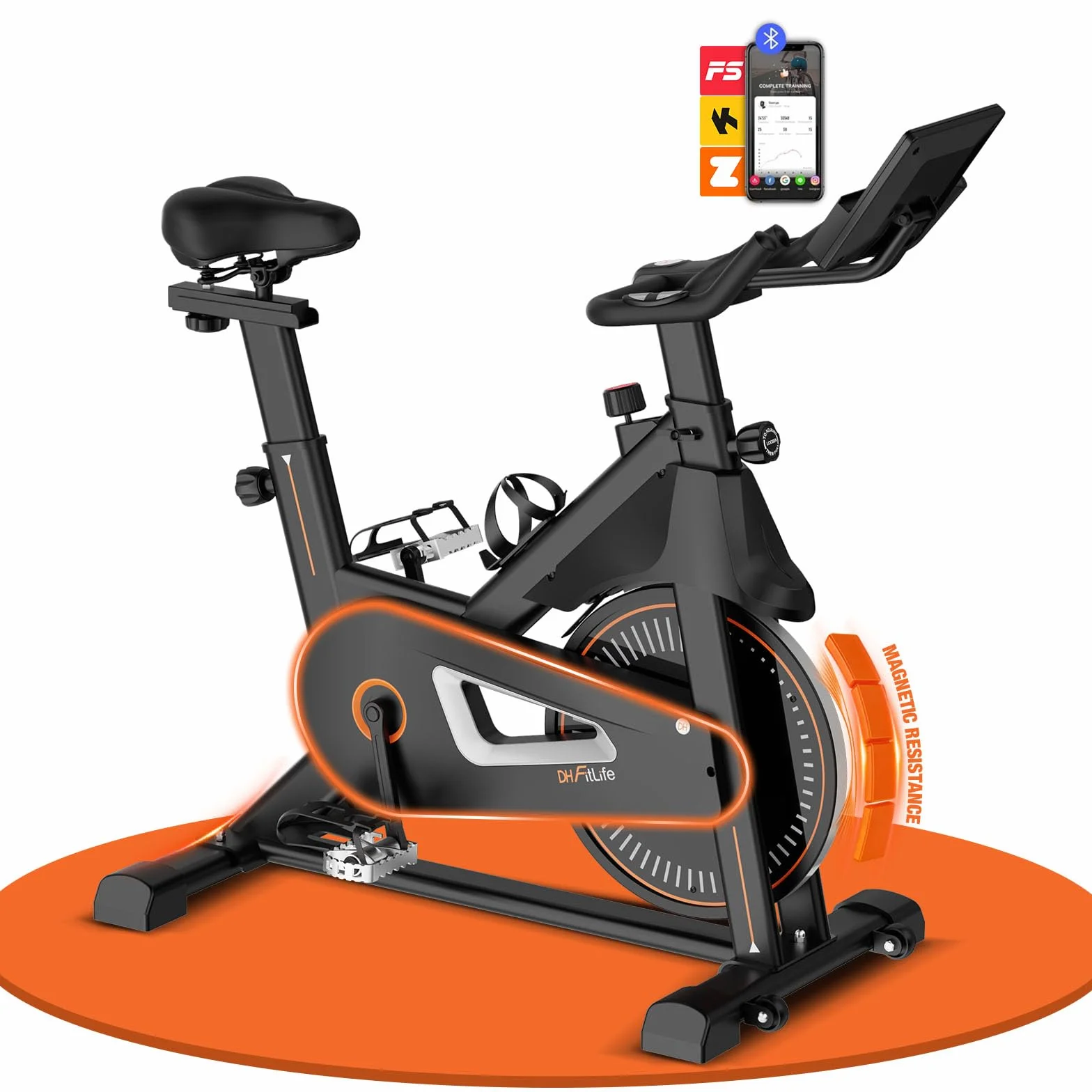 DH FitLife Vélo d’appartement ergomètre | Hometrainer silencieux à résistance magnétique | Capteur de pouls & APP | Guidon amélioré, écran/moniteur | 150–195 cm