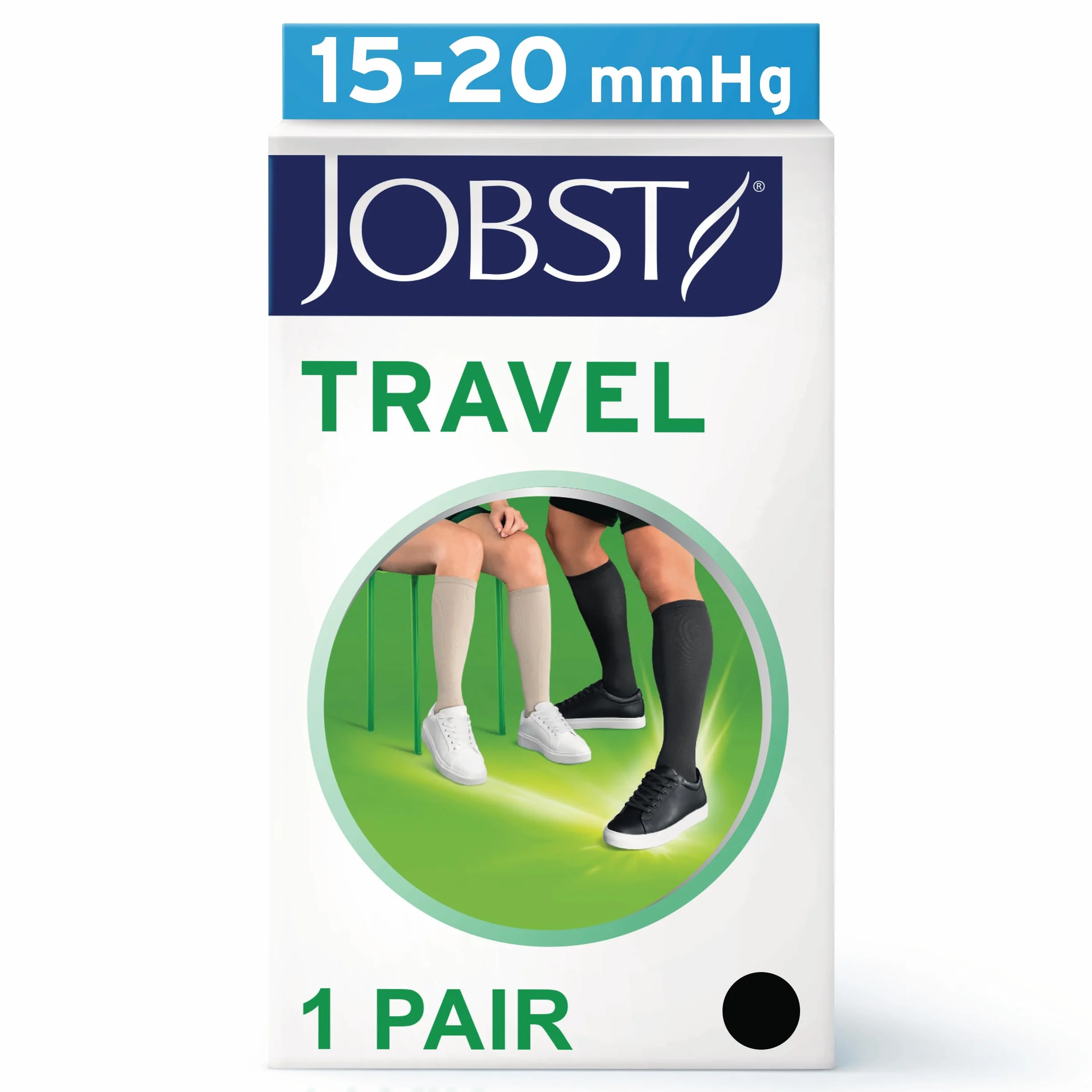 JOBST Chaussettes de voyage pour homme et femme - Aide à prévenir la thrombose en voyage - Douces et respirantes grâce à 33% de coton - Noir - Taille 4