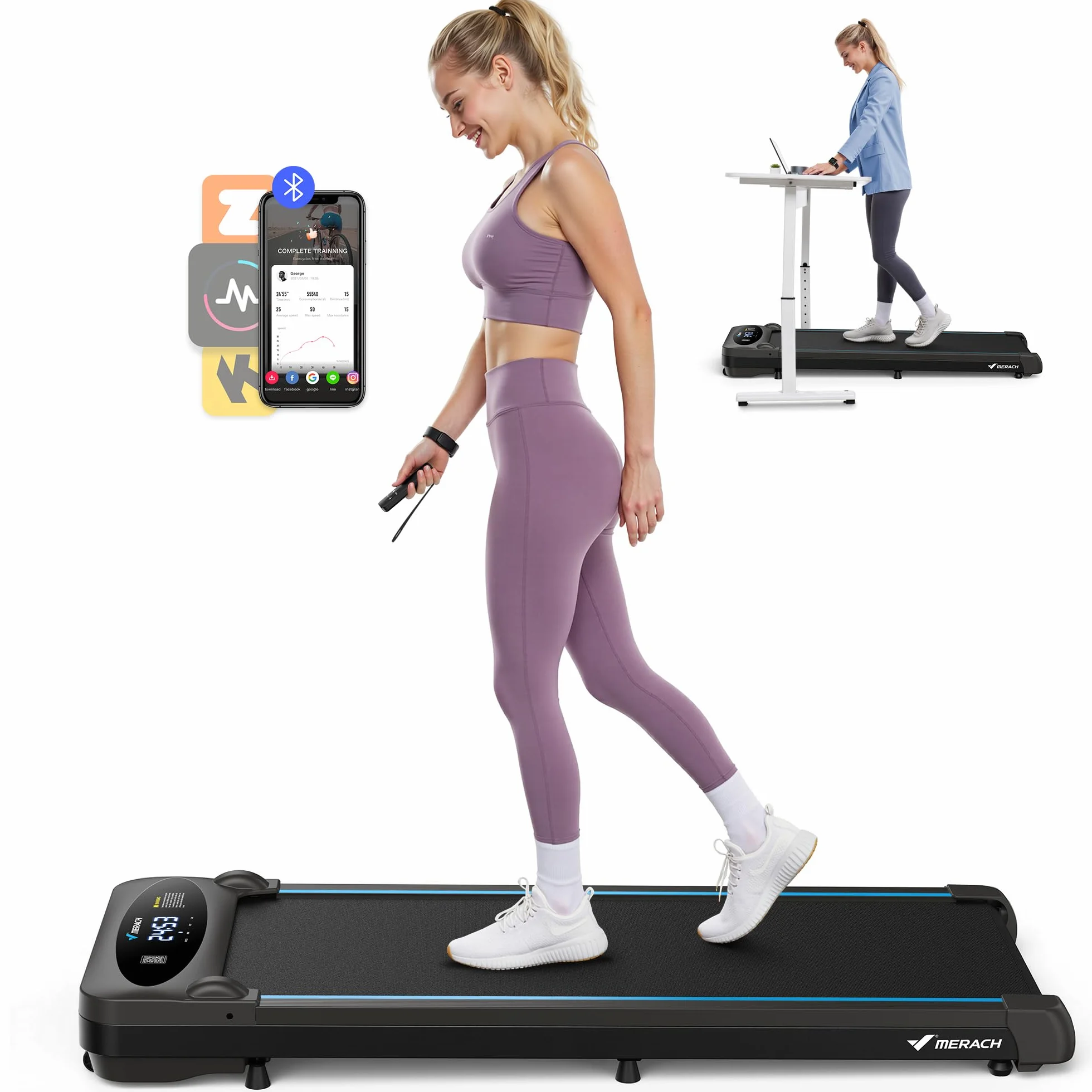 MERACH Tapis de course sous bureau 2 en 1 10 km/h 40 dB silencieux avec télécommande