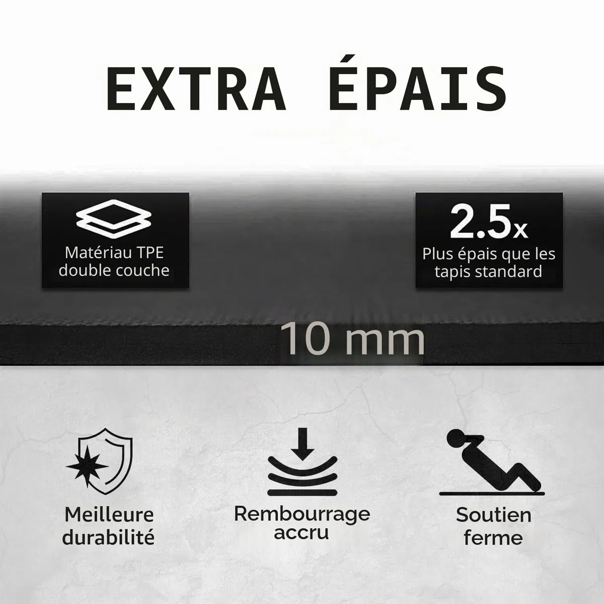 Grand tapis d'exercice - Extra large et extra épais pour homme et femme (183 cm x 80 cm x 10 mm) - Tapis de yoga antidérapant en TPE pour entraînements à domicile, pilates, gymnastique