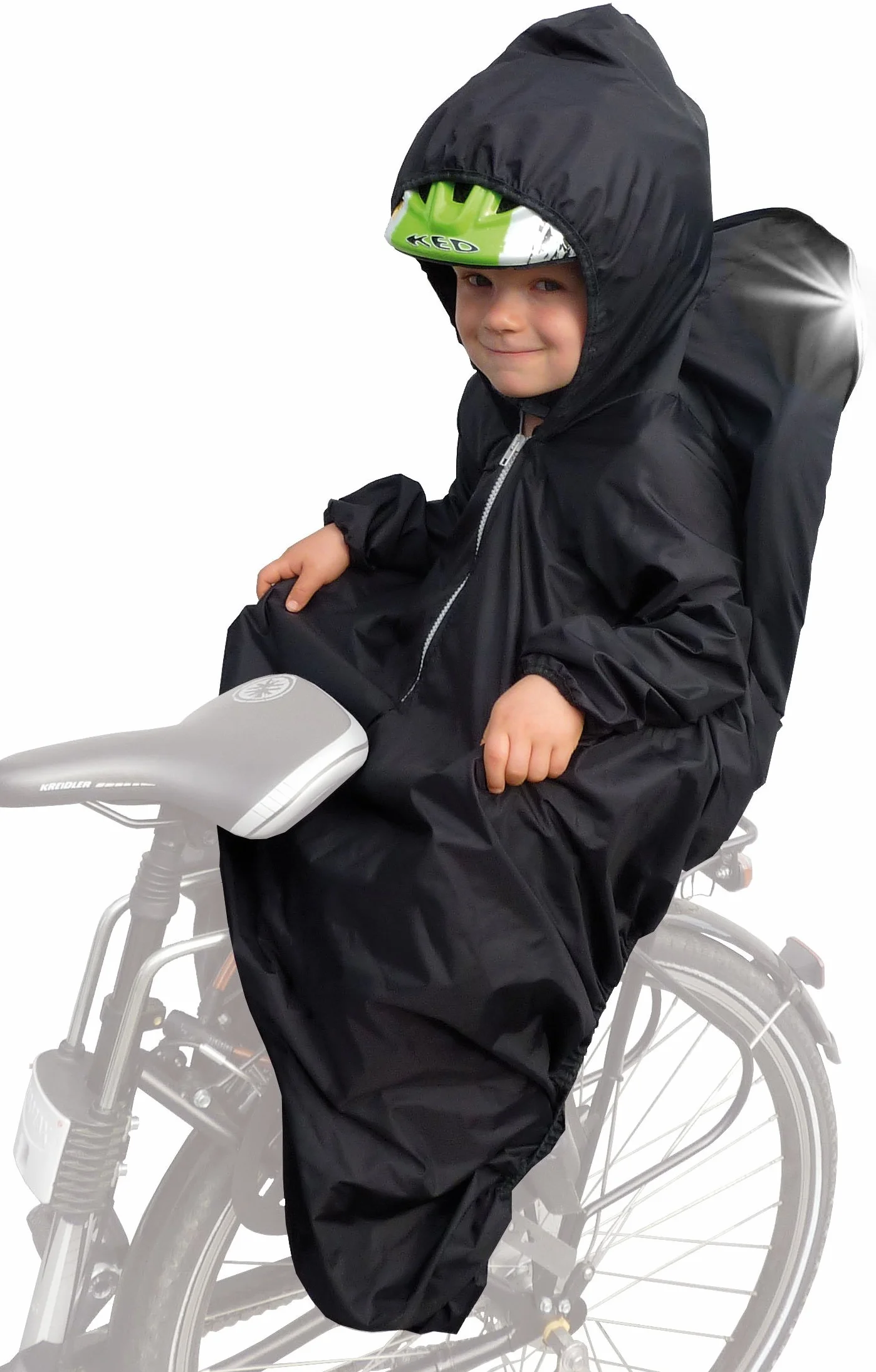Sunnybaby Cape de pluie à capuche pour siège vélo enfant avec bandes réfléchissantes Noir