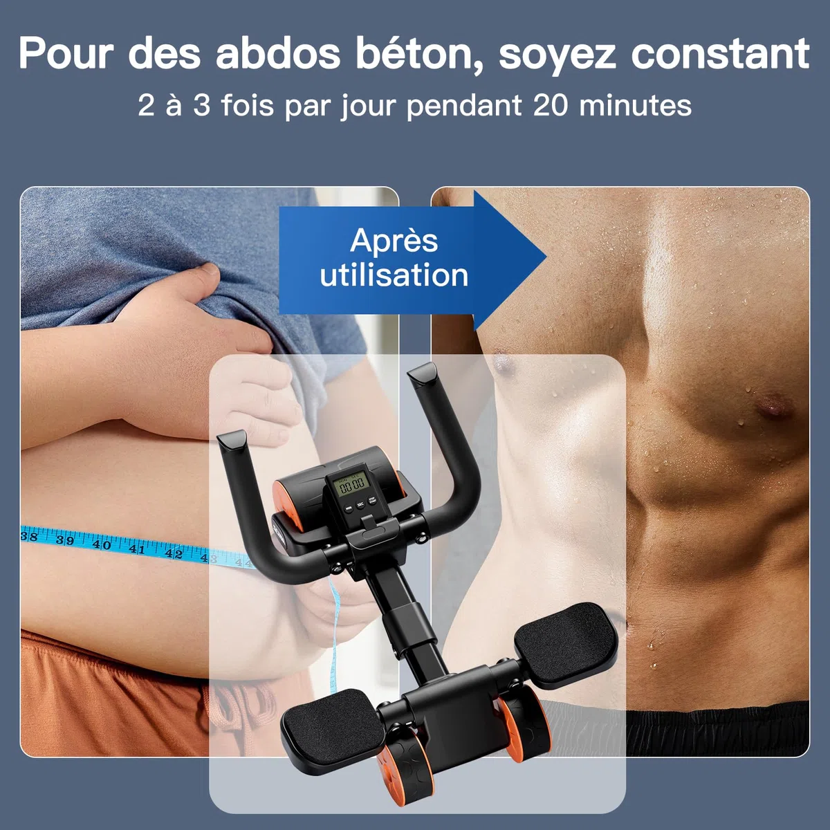 Roue Abdominale à Rebond Automatique Avec Tapis de Fitness【Conception à Trois Roues】Abdos Musculation Appareil Sport Maison, Roulette Abdominaux, gym Accessoires pour Hommes et Femmes