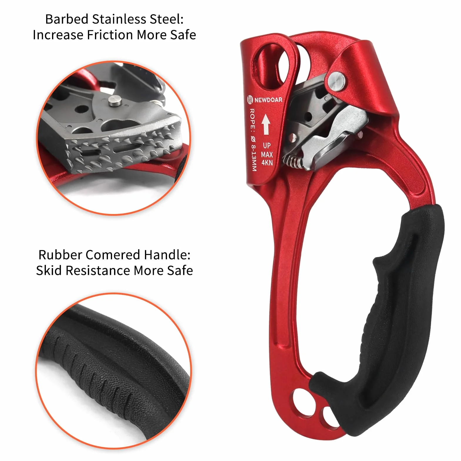 NewDoar UIAA & CE Certifié Main Ascendeur Bloqueur Poignée Ergonomique d'escalade Arbre Arboriste Rappel Gear Équipement Corde Pince pour 8~13 MM Corde