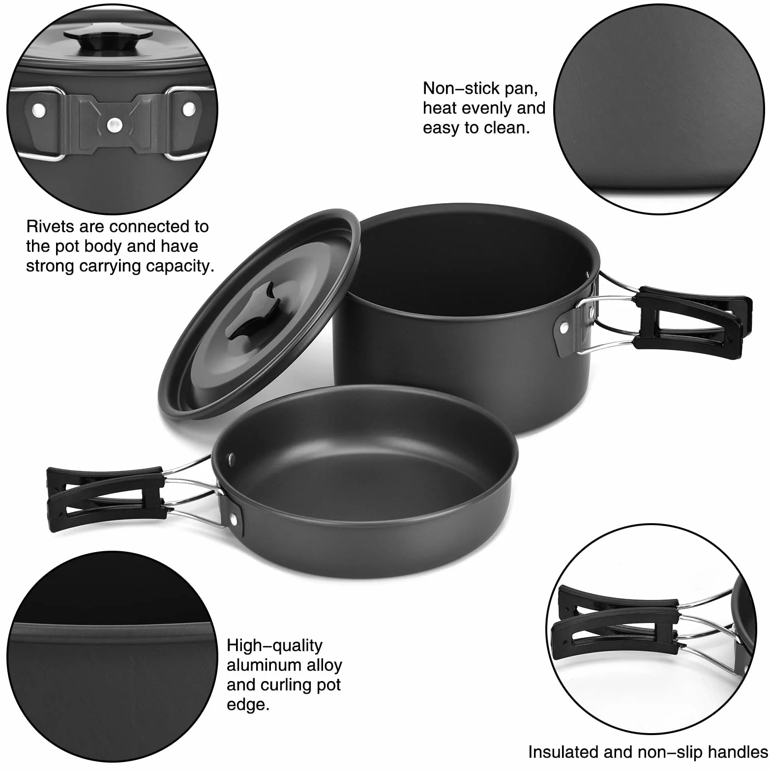 Queta Kit d'ustensiles de Cuisine de Camping, 17 pièces, kit d'ustensiles de Cuisine, Casserole de Pique - Nique pour 2-3 Personnes, Camping, extérieur, randonnée, Pique
