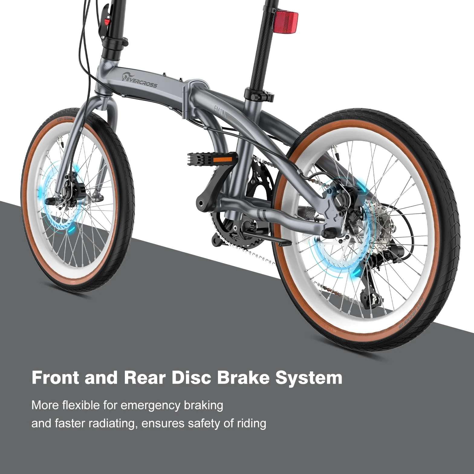 EVERCROSS EM1 Vélo Pliant pour Adultes et Adolescents dès 12 Ans – Roues 20", 7 Vitesses, Double Freins à Disque, Cadre en Aluminium Léger, Poids 12,7 kg, Bike Urban aux Tailles 150-185 cm