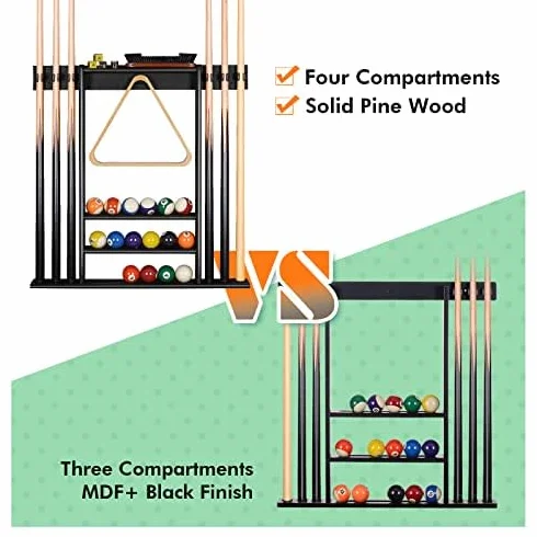 Support mural pour queues de billard 6 bâtons + balles, bois de bambou, accessoires de billard compact