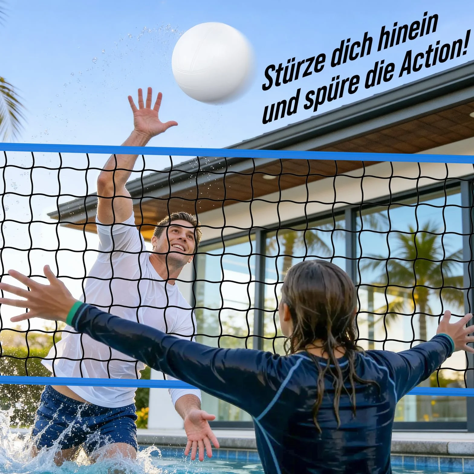 Kit de volley-ball de piscine portable réglable 4,5-7,6 m avec barres solides sac à eau 27 L jeu de volleyball