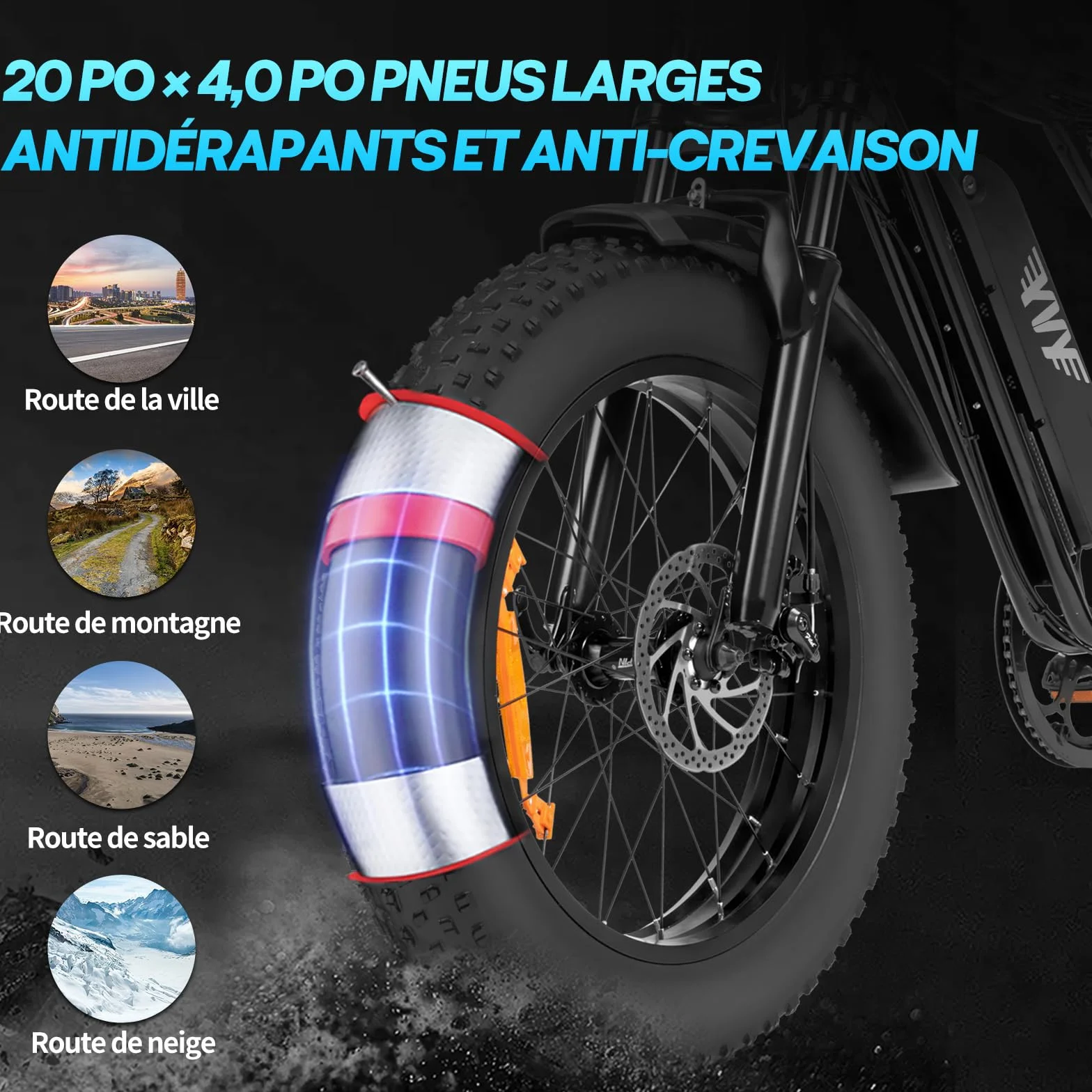 YVY Vélo Électrique, Batterie Amovible 20/40Ah, Autonomie 120km/150km/300km, Fat Bike Électrique, VTT Électrique 7 Vitesses, E-Bike Double Suspension, Double Disque, Écran LCD