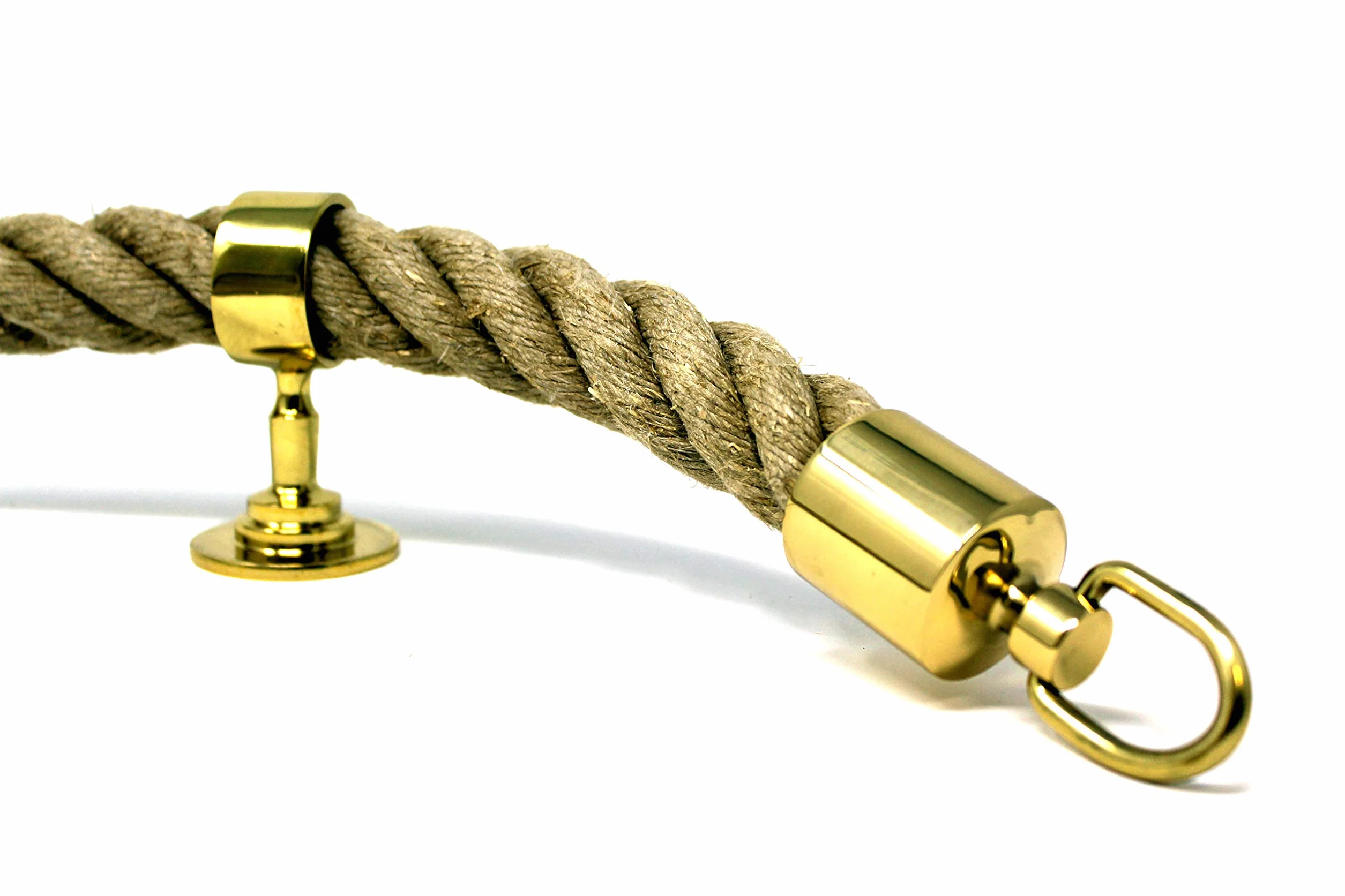 Seilflechter - Corde de Main Courante, chanvre 5 m, Ø 30 mm torsadée, 2 embouts + 5 supports intermédiaires, Laiton poli