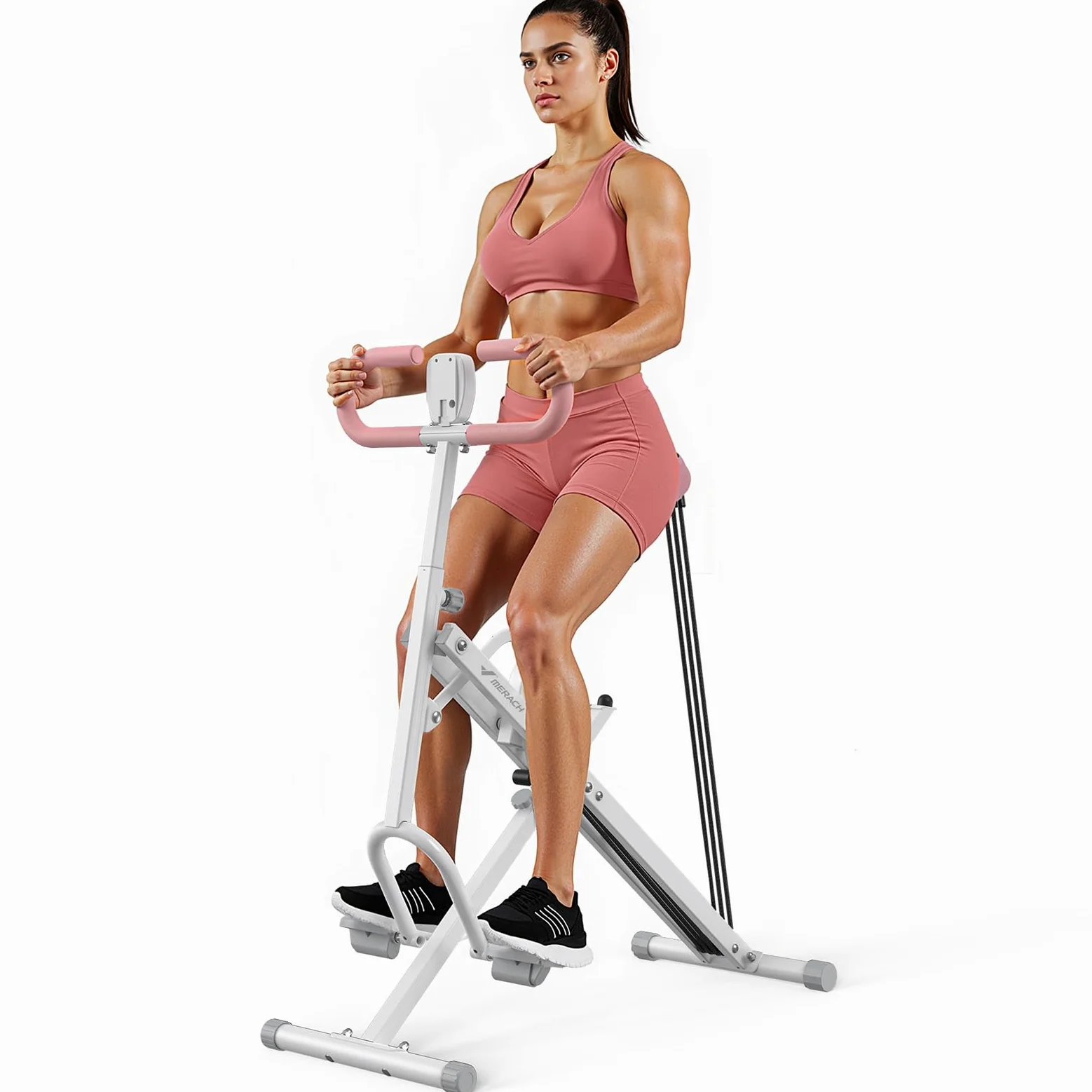 MERACH 2-en-1 Machine à Squats et Rameur, Appareil de Squat Pliable, Machine pour Fessiers, Jambes et Abdominaux, Montage en 10 Min pour la Maison et la Salle de Sport, Charge Max 160KG