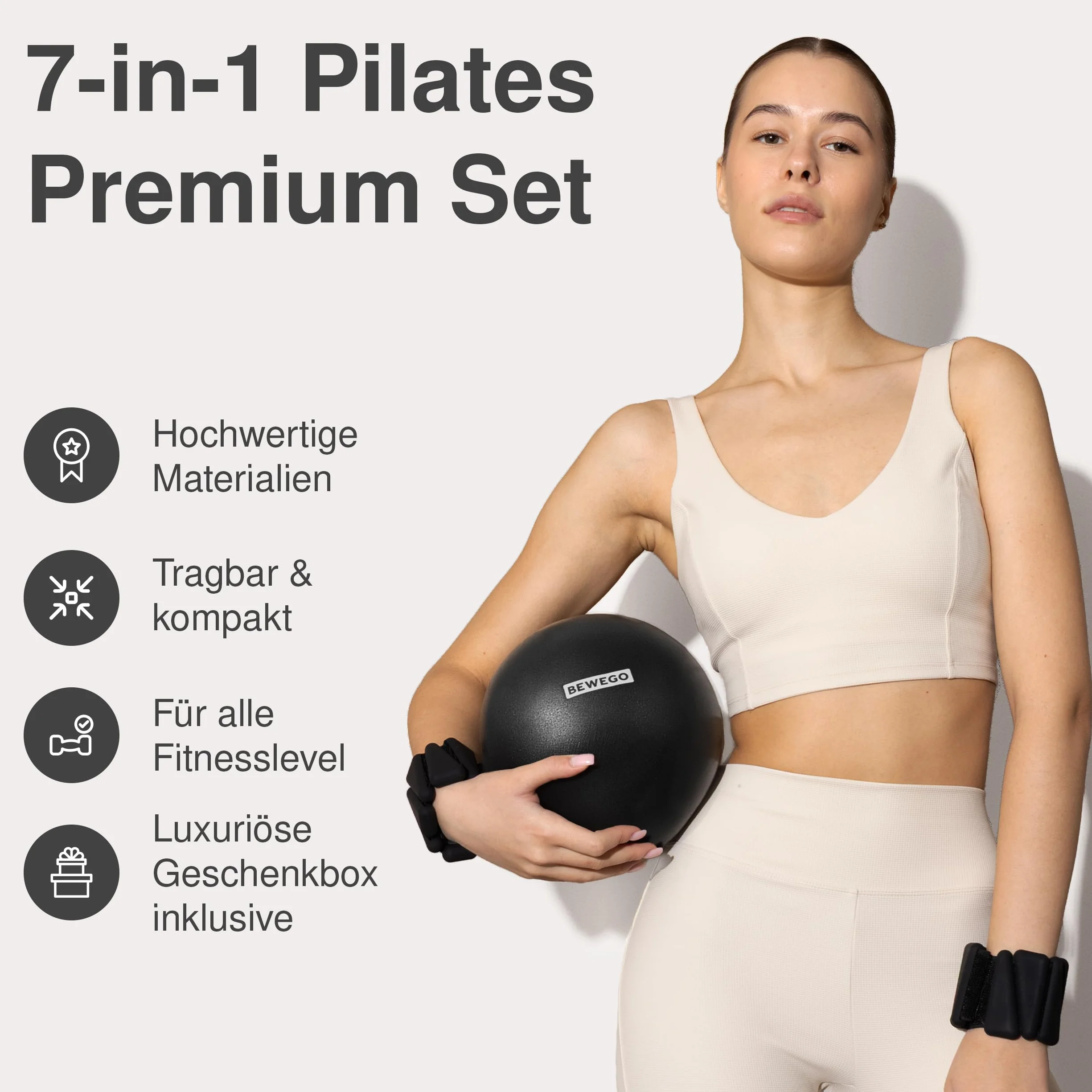Premium Pilates Set 5 in 1 – Elegant Home Pilates Kit with Ring, Ball, Resistance Bands & Wrist/Ankle Weights Pilates Accessories in Gift Box