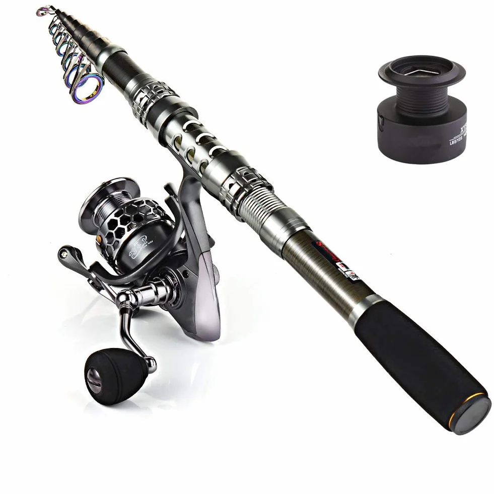Sougayilang Combinaisons télescopiques de Canne à pêche avec Canne à pêche en Fibre de Carbone, moulinets rotatifs et Accessoires de pêche