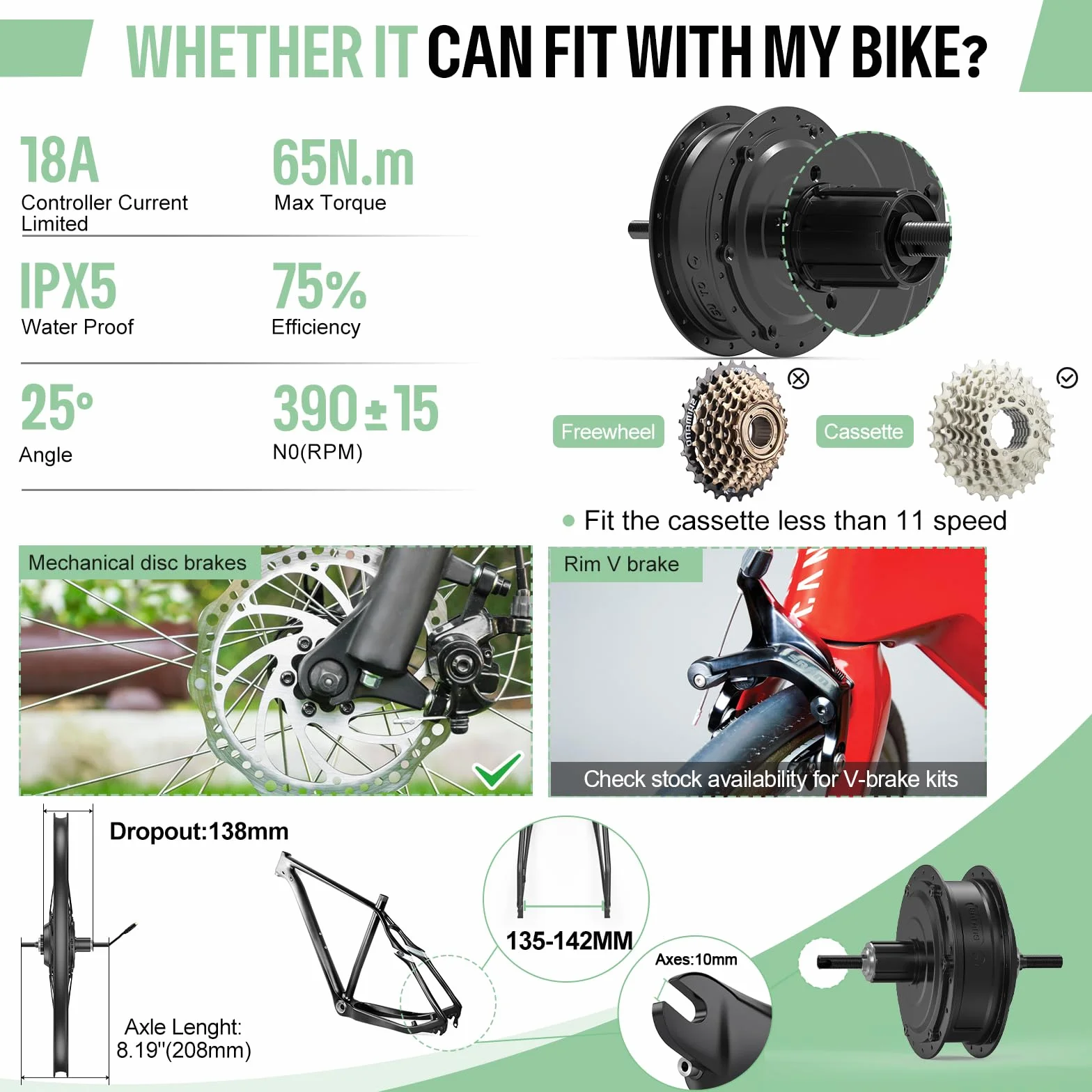 BAFANG G020 G0900 Ebike Kit Moteur Roue Arriere 48V avec Batterie Optionnelle et Écran LCD pour Vélo 26'' 27,5'' 28'' 700C, Hub Rear Moteur Kit - Version Cassette Frein à Disque avec Old 135-142 MM