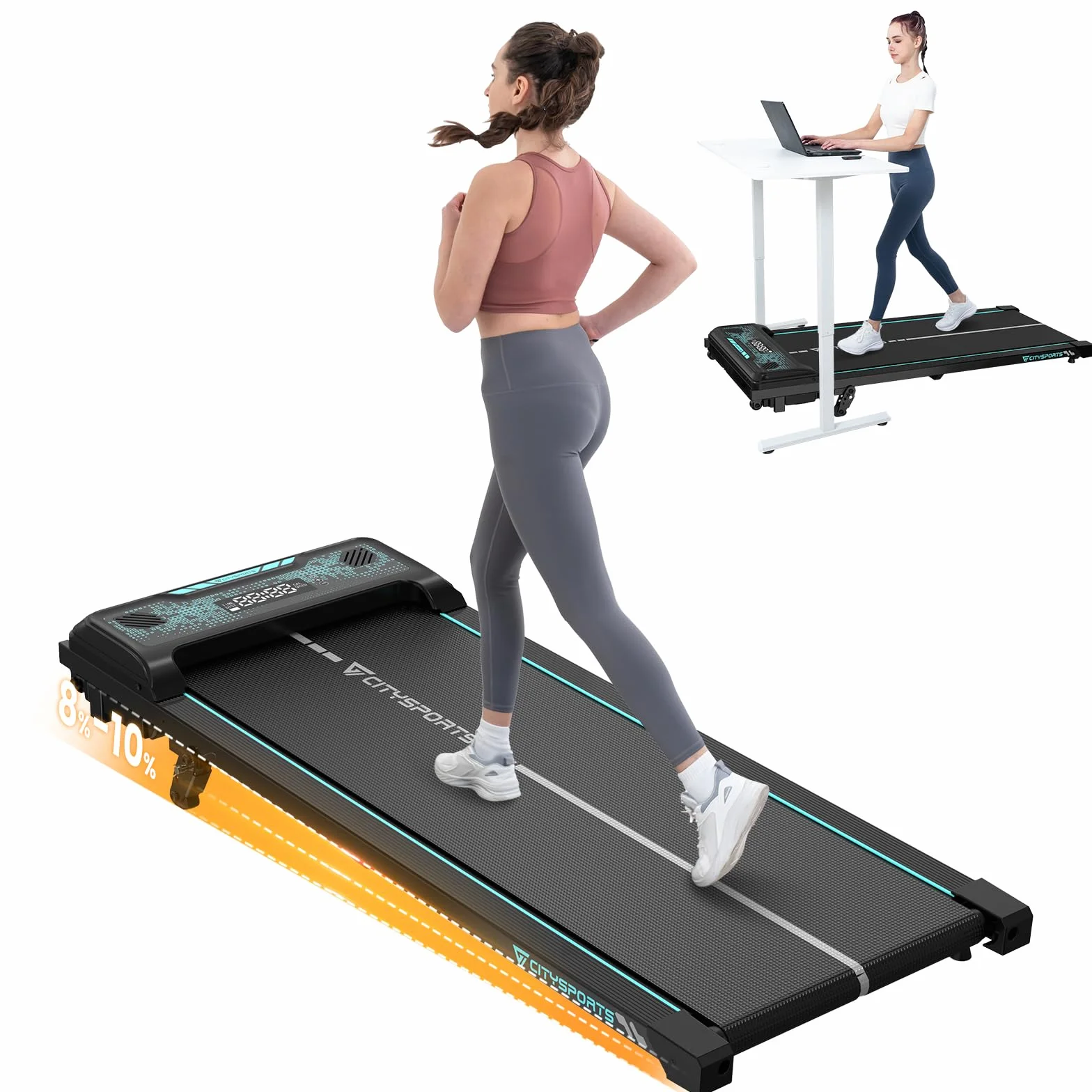 CITYSPORTS Tapis de Course Électrique Inclinable 8–10% 1–6 km/h avec Écran LED Télécommande Pliable