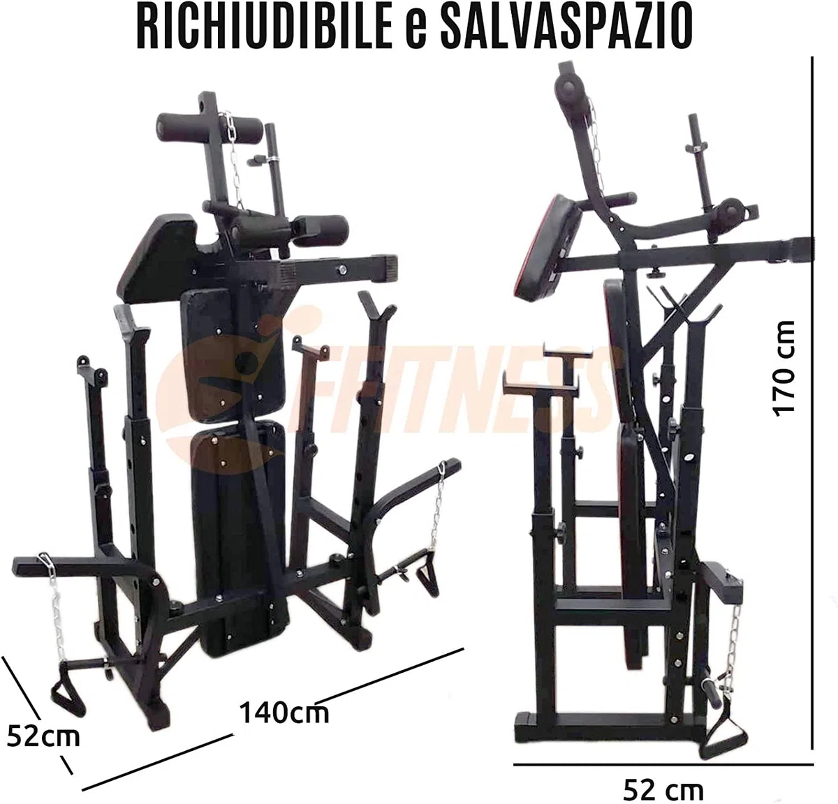 FFitness Banc multifonction pour salle de sport avec barre de 180 cm, banc de musculation réglable, station de remise en forme avec barre droite