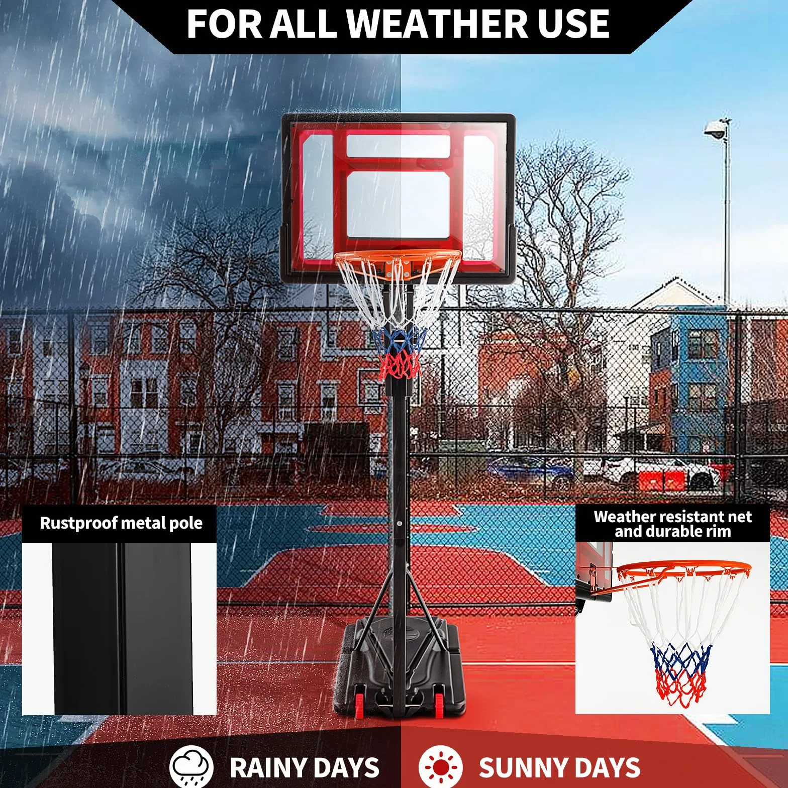 KOMFOTTEU Panier de Basket-Ball en PE et PVC pour l'Extérieur, 10 Niveaux de Hauteur réglables 155-310 cm, Support de Basket-Ball Portable Mobile, Base de Basket-Ball, pour Enfants et Adultes