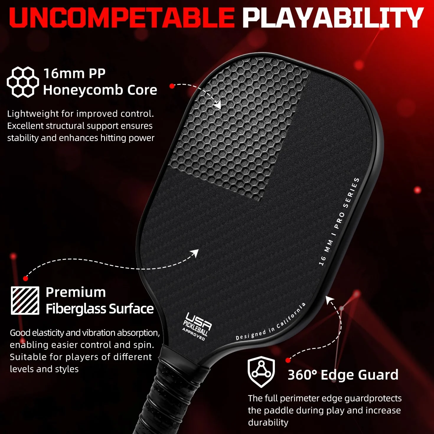 BAGAIL Ensemble de Raquettes de Pickleball, Raquettes de Pickleball avec 4 Balles, Légères - Absorption des Chocs élevée - Ergonomique, Adaptées aux Jeux de Pickleball en Intérieur et en Extérieur