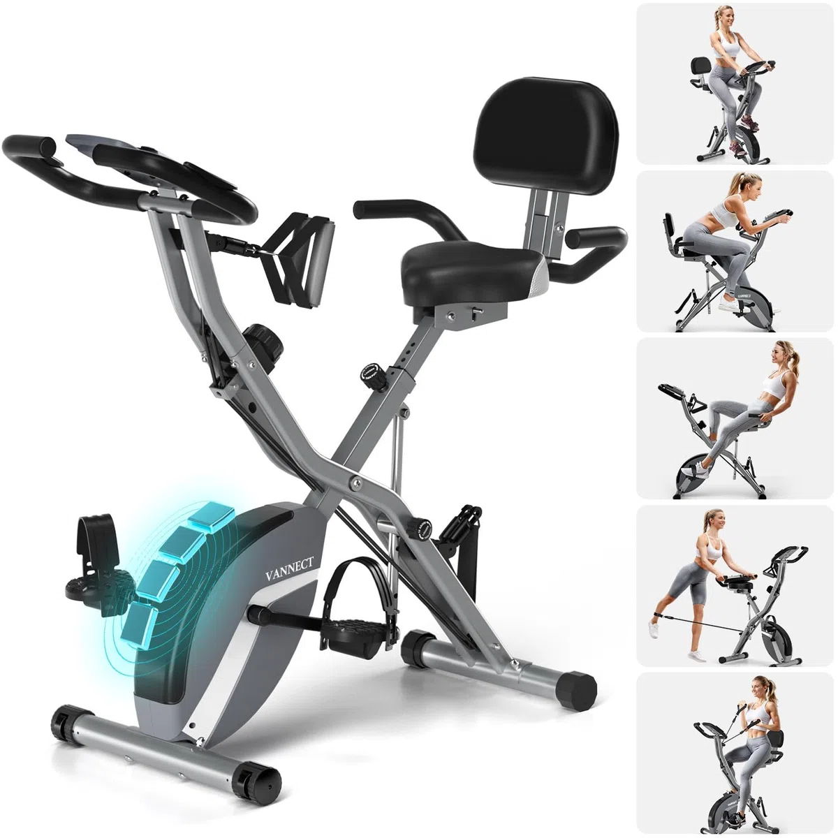 Velo d Appartement Pliable, VANNECT Vélo d' Appartement avec LCD et Mesure du Pouls Manuel, 16 Niveaux de Résistance, Vélo d’Exercice avec Support pour Tablette, Rangement Pliable, Capacité 160KG