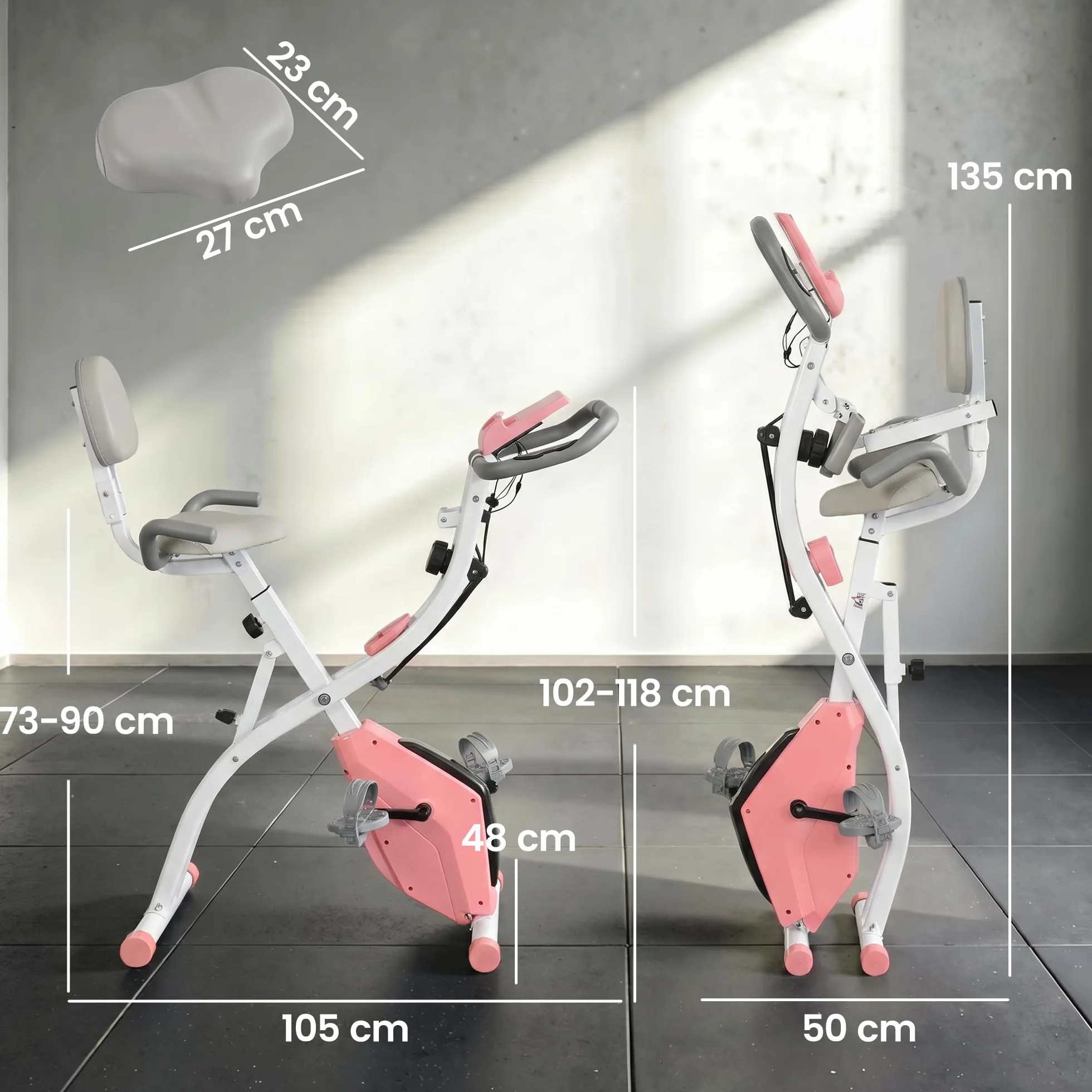 HOMCOM Vélo d'Appartement Pliable 4-en-1 - Ergomètre Magnétique Silencieux avec Cordes de Résistance - Sport Maison et Cardio-training avec Roulettes, Selle Confort et LCD (Max 120kg)