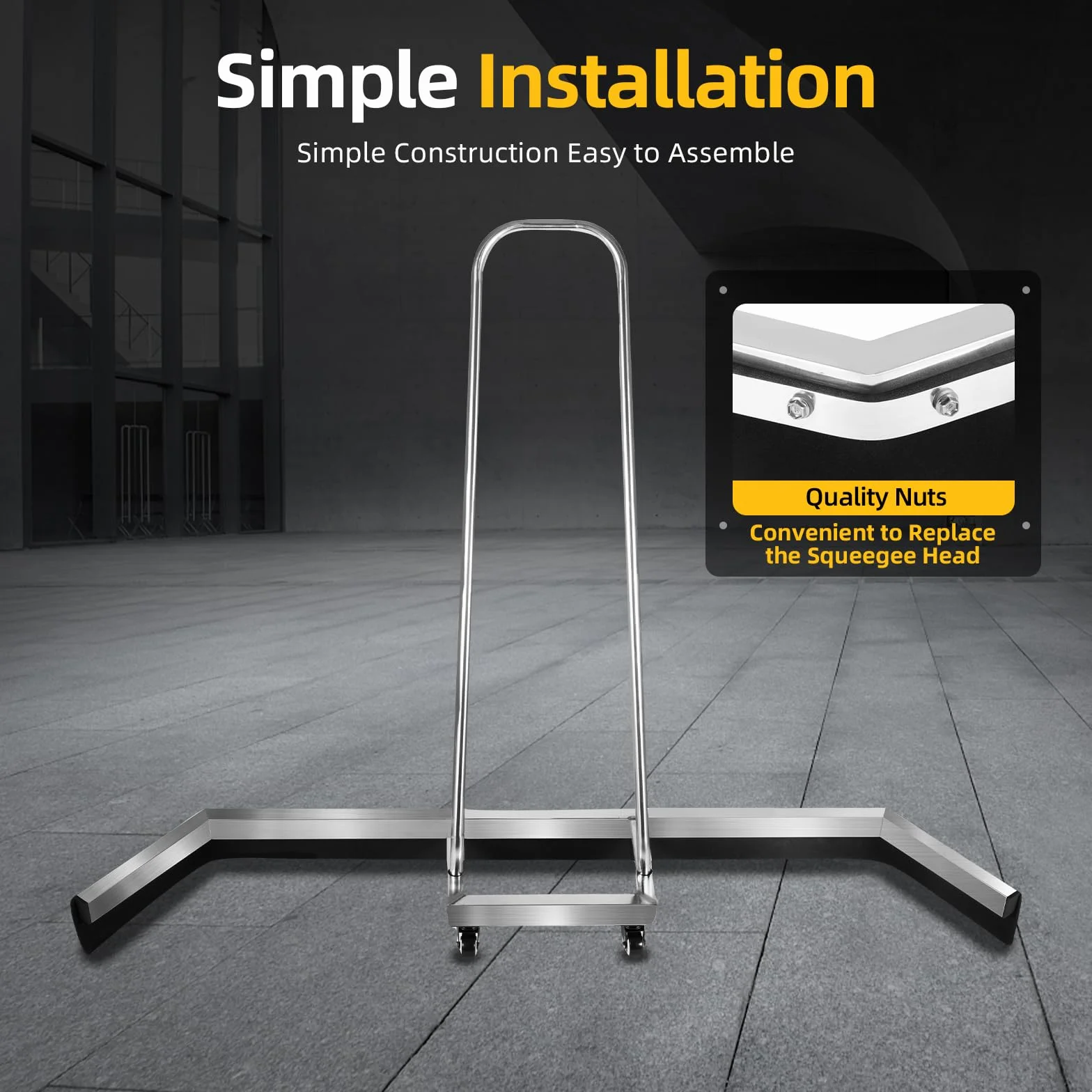 Court, raclette pour terrain de sport avec cadre en acier inoxydable, tête de balai en caoutchouc EVA de 101 cm de large avec roulettes pivotantes, curseur d'eau pour tennis et courts de basketball