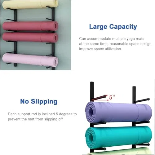 Support de rangement mural en métal pour tapis de yoga, rouleau en mousse, pour la maison, la salle de sport, l'école, le commerce – Support mural pour équipement d'entraînement