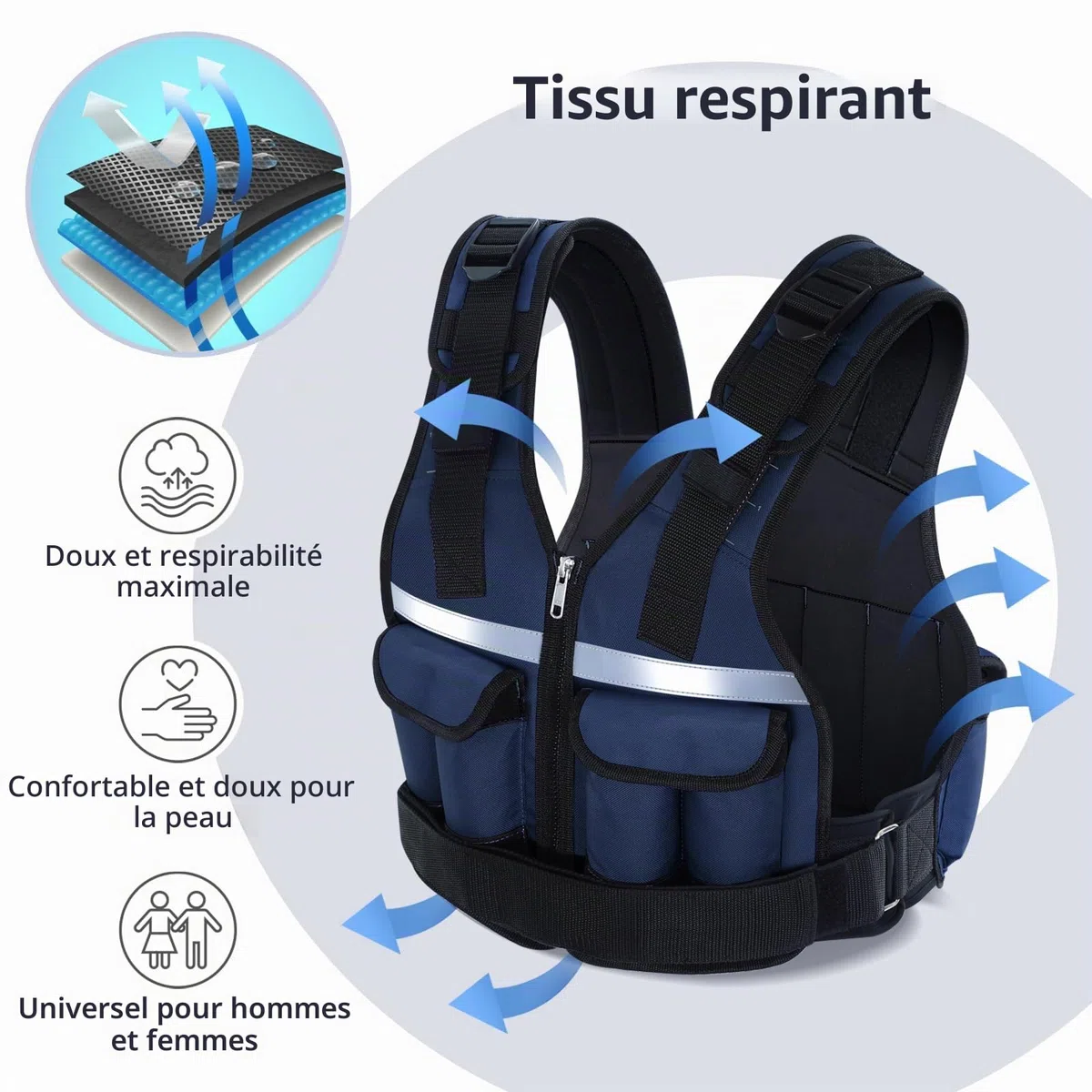 Sportneer Gilet lesté réglable de 0,9 kg à 8 kg, gilet de course à pied réglable 9 en 1 pour homme et femme, musculation, gymnastique et gymnastique, gilet lesté
