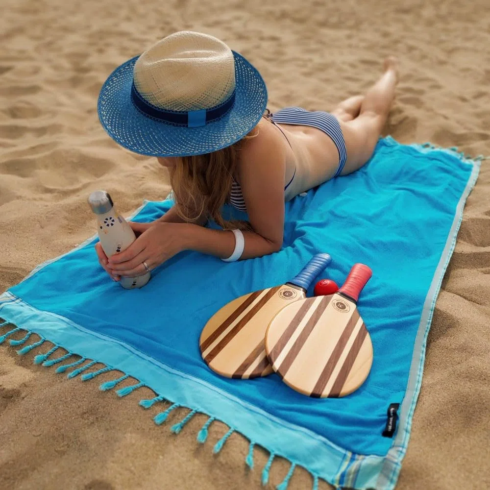 Raquette de Plage | Frescobol Beach Tennis | Jeu de Plage Bois | Jeu de Raquette de Plage Pro | Set Raquettes Frenchie 2 Raquettes 2 balles 1 Sacoche néoprène