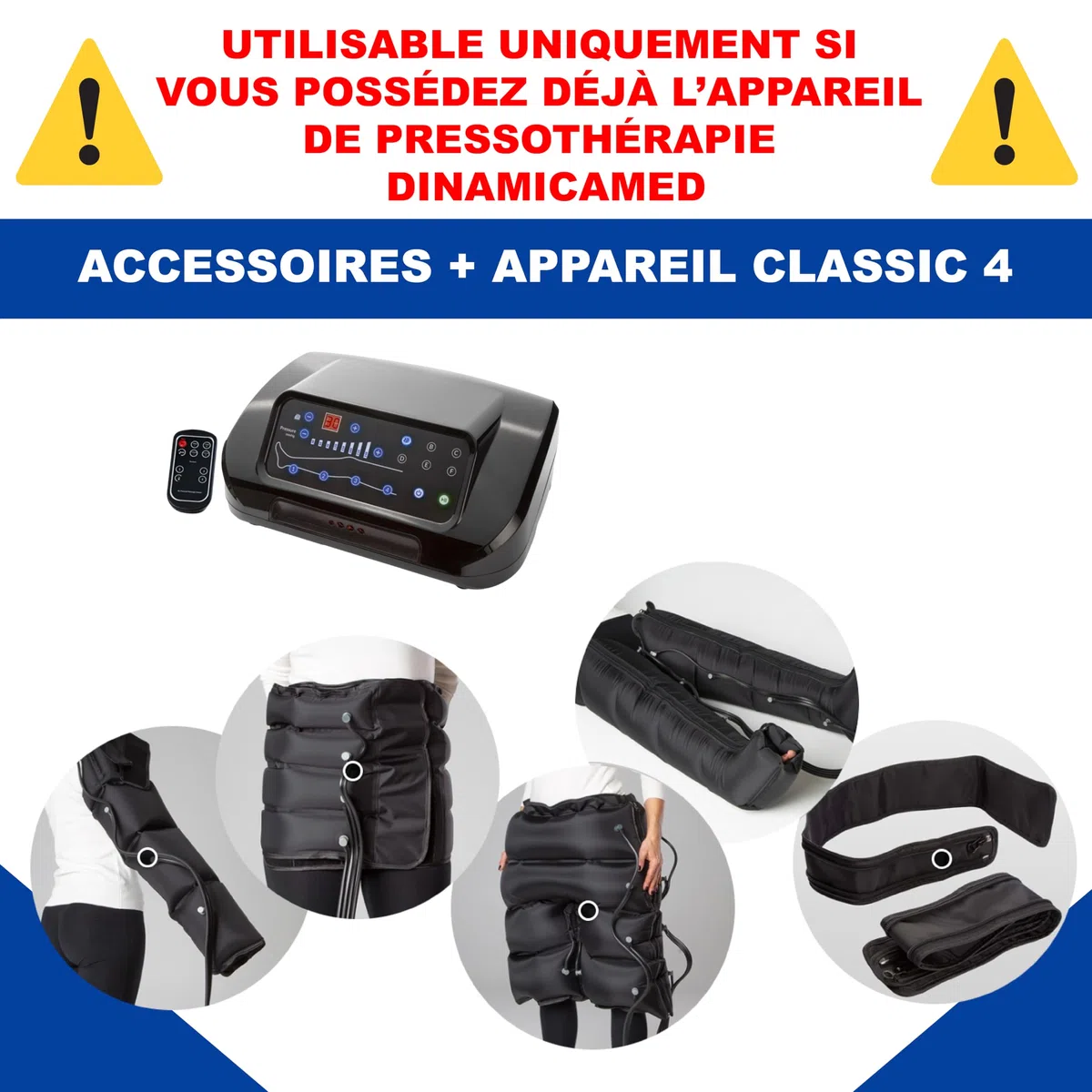 Dinamicamed PRO 4.0 Classic Ceinture Abdominale compatible avec les appareils de pressothérapie Dinamicamed avec 4 chambres à air